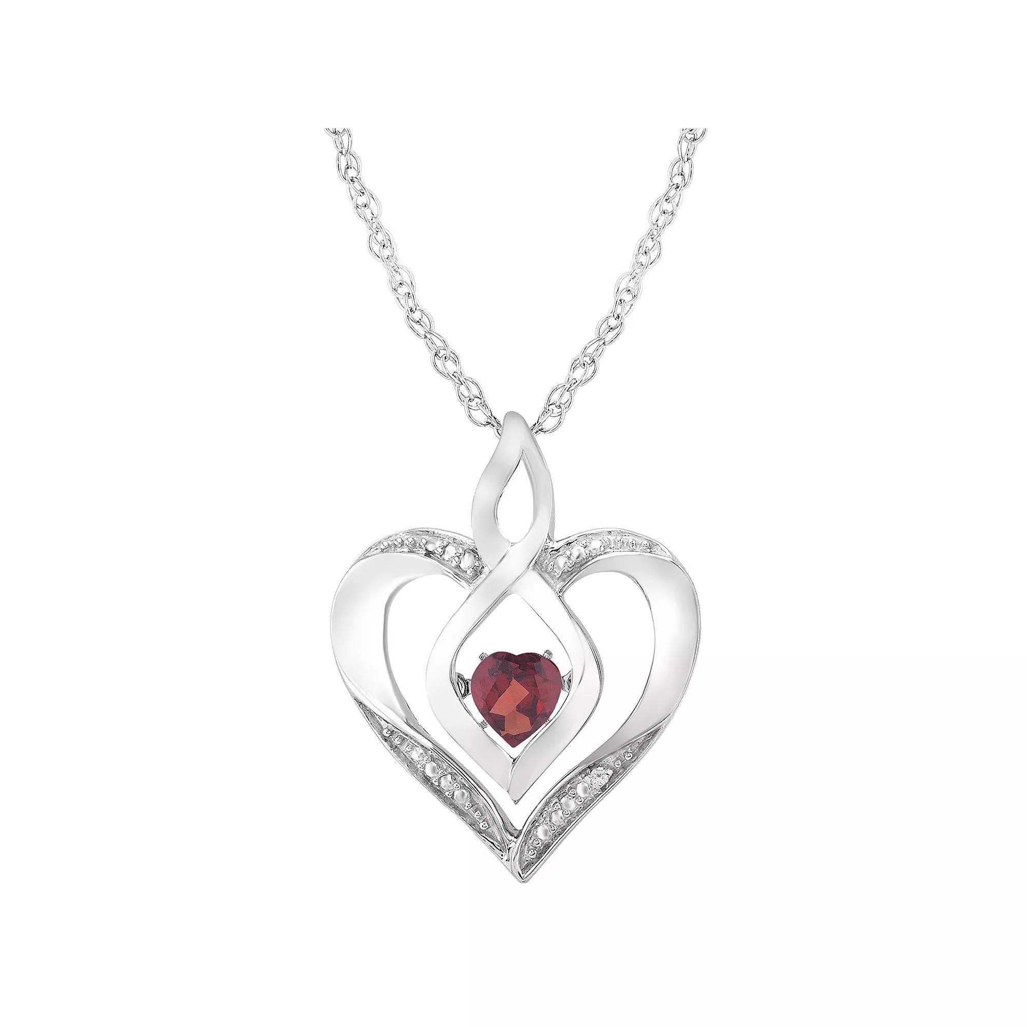 Sterling Silver Gemstone & Diamond Accent Heart Pendant Necklace, Women's, Size: 18", Red Product Image
