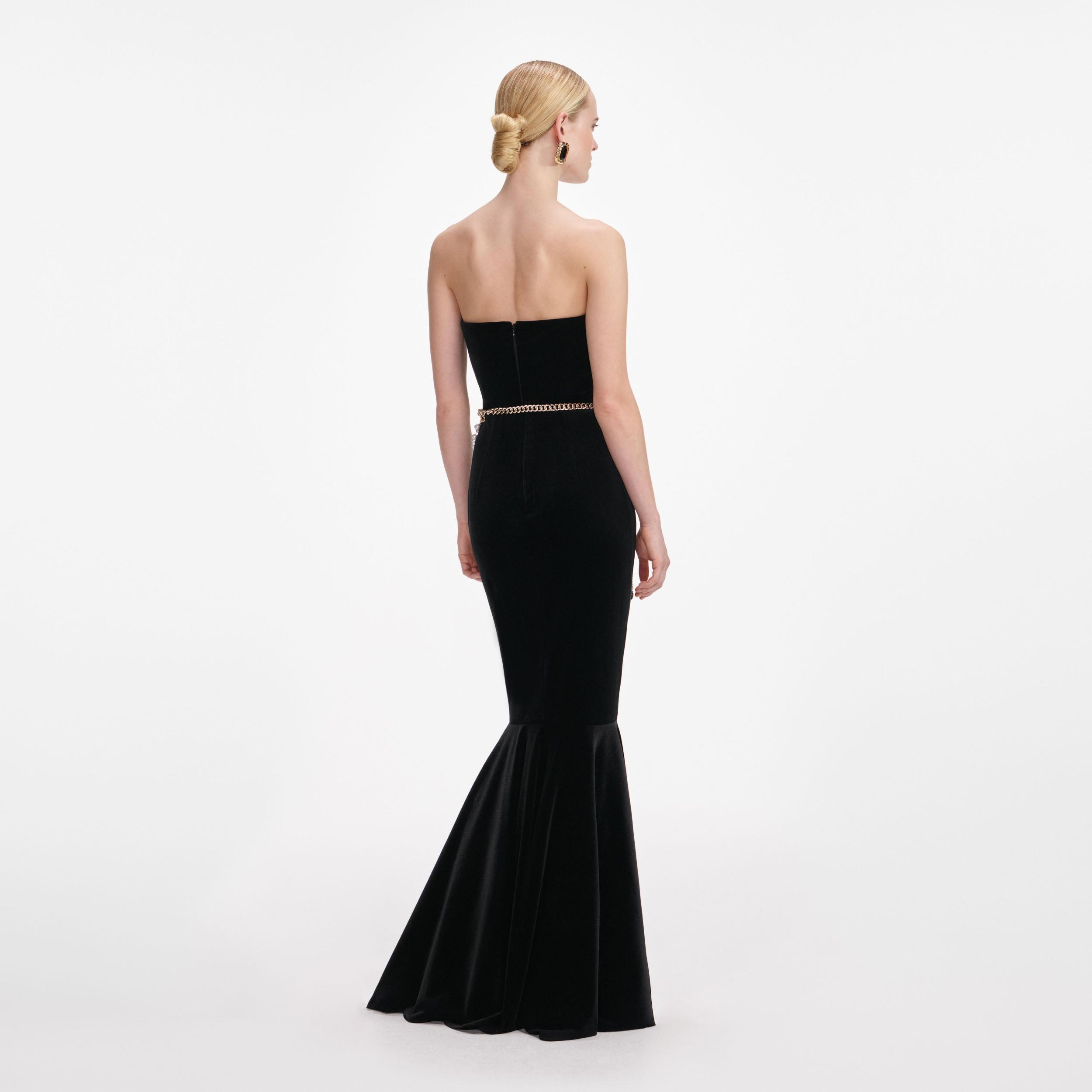 Black Velvet Chain Belt Maxi Dress Product Image