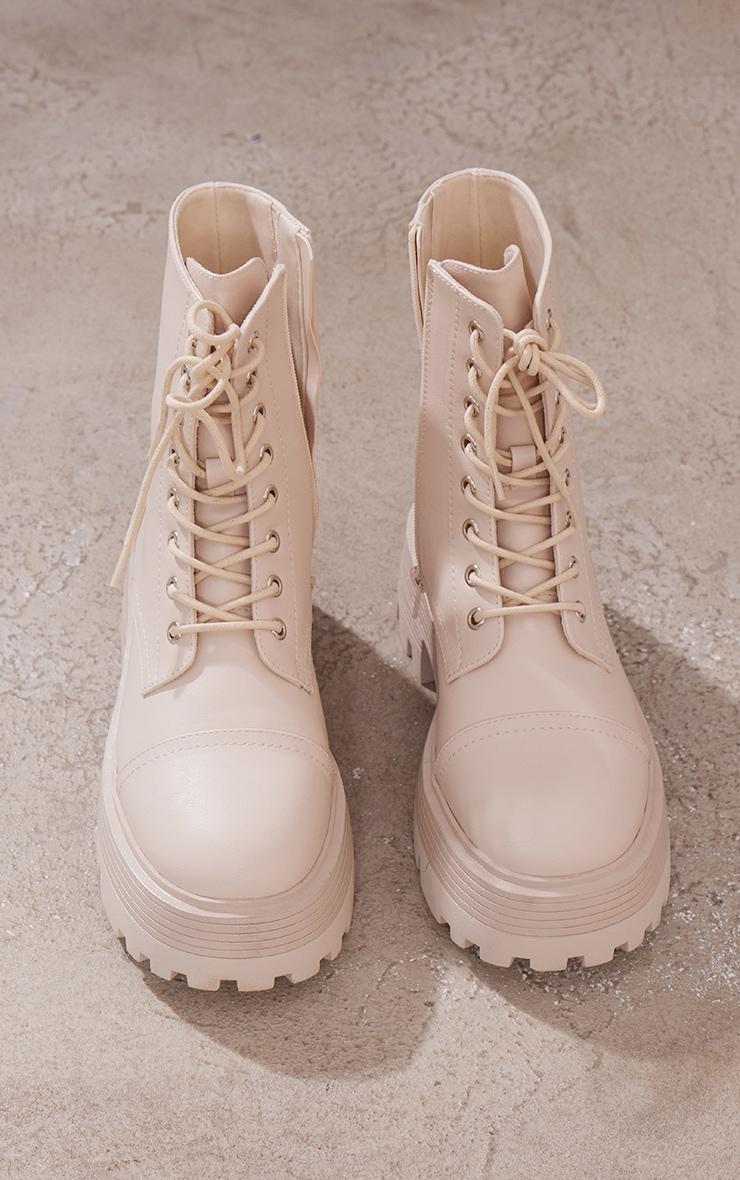 Cream Lace Up Chunky Sole Combat Boots Product Image