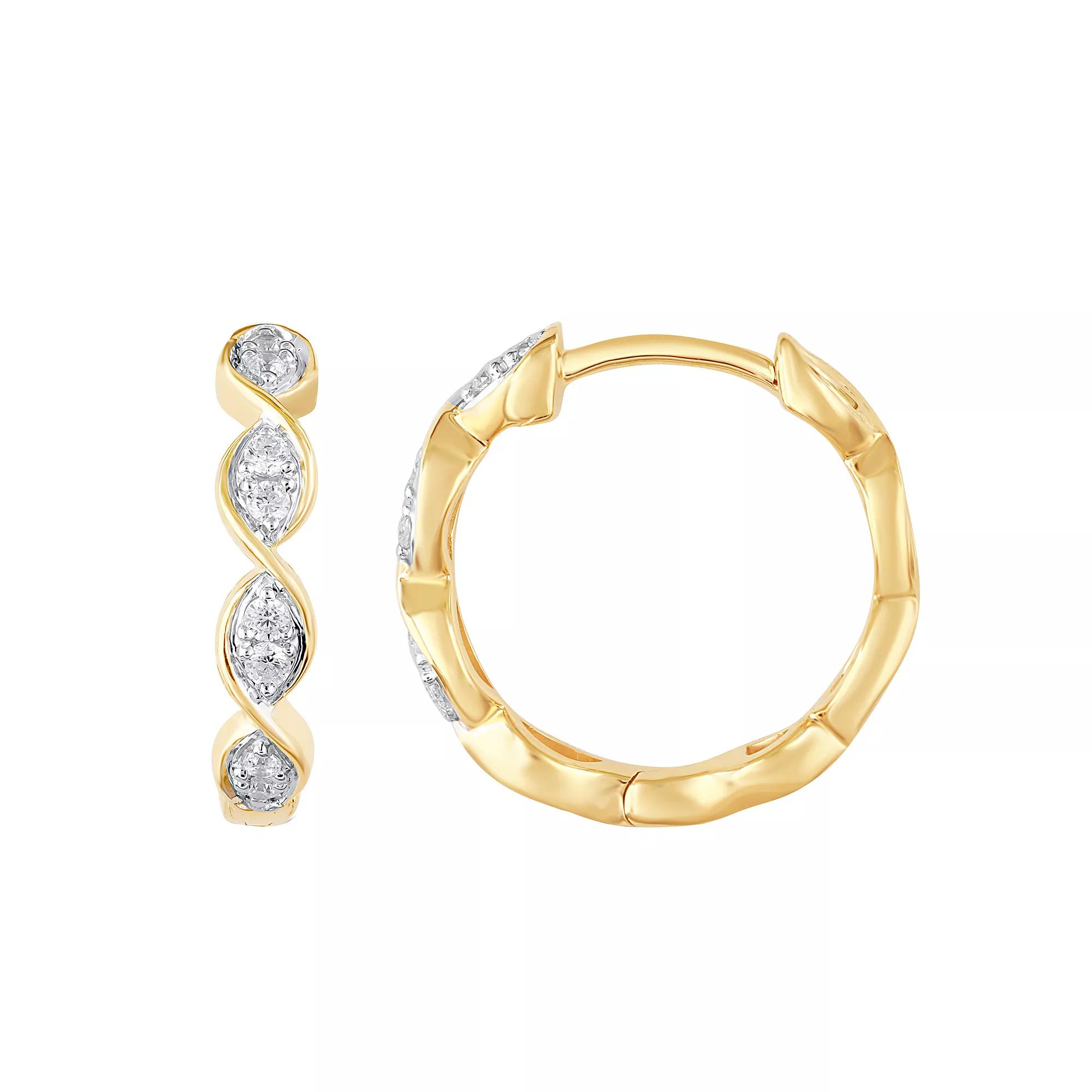 10k Gold 1/8 Carat T.W. Diamond Hoop Earrings, Women's Product Image