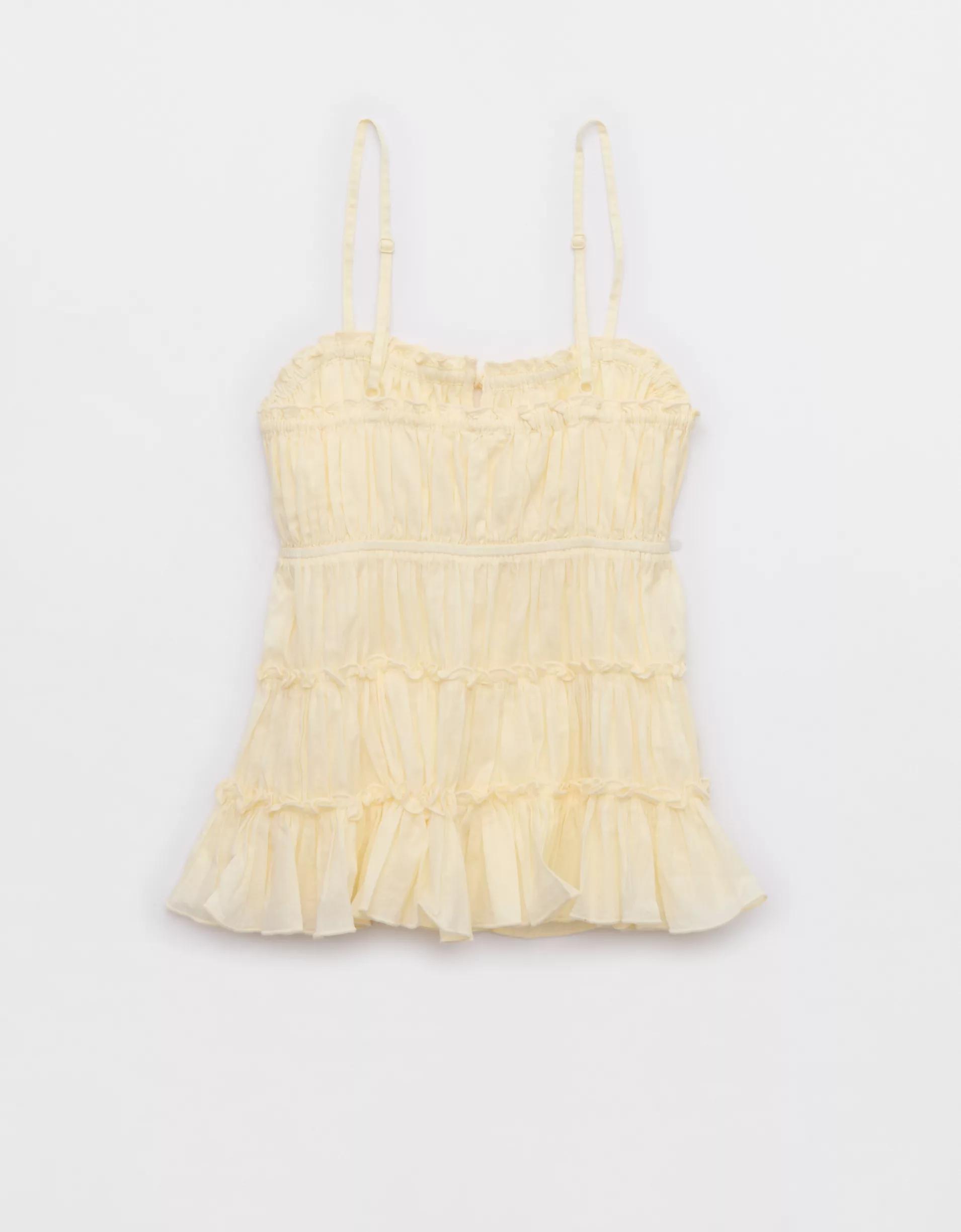 Aerie Tie Front Tiered Tank Top Product Image