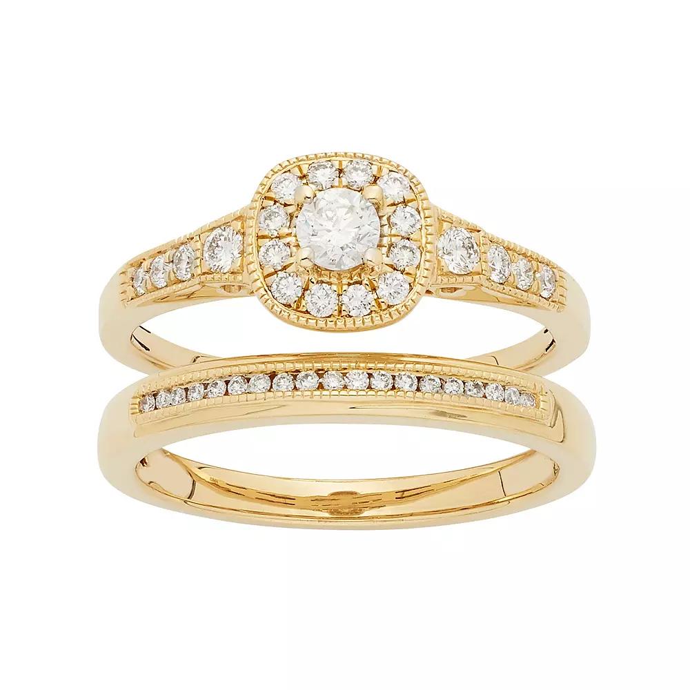 The Regal Collection 14k Gold 1/2 Carat T.W. IGL Certified Diamond Cushion Halo Engagement Ring Set, Womens White Product Image