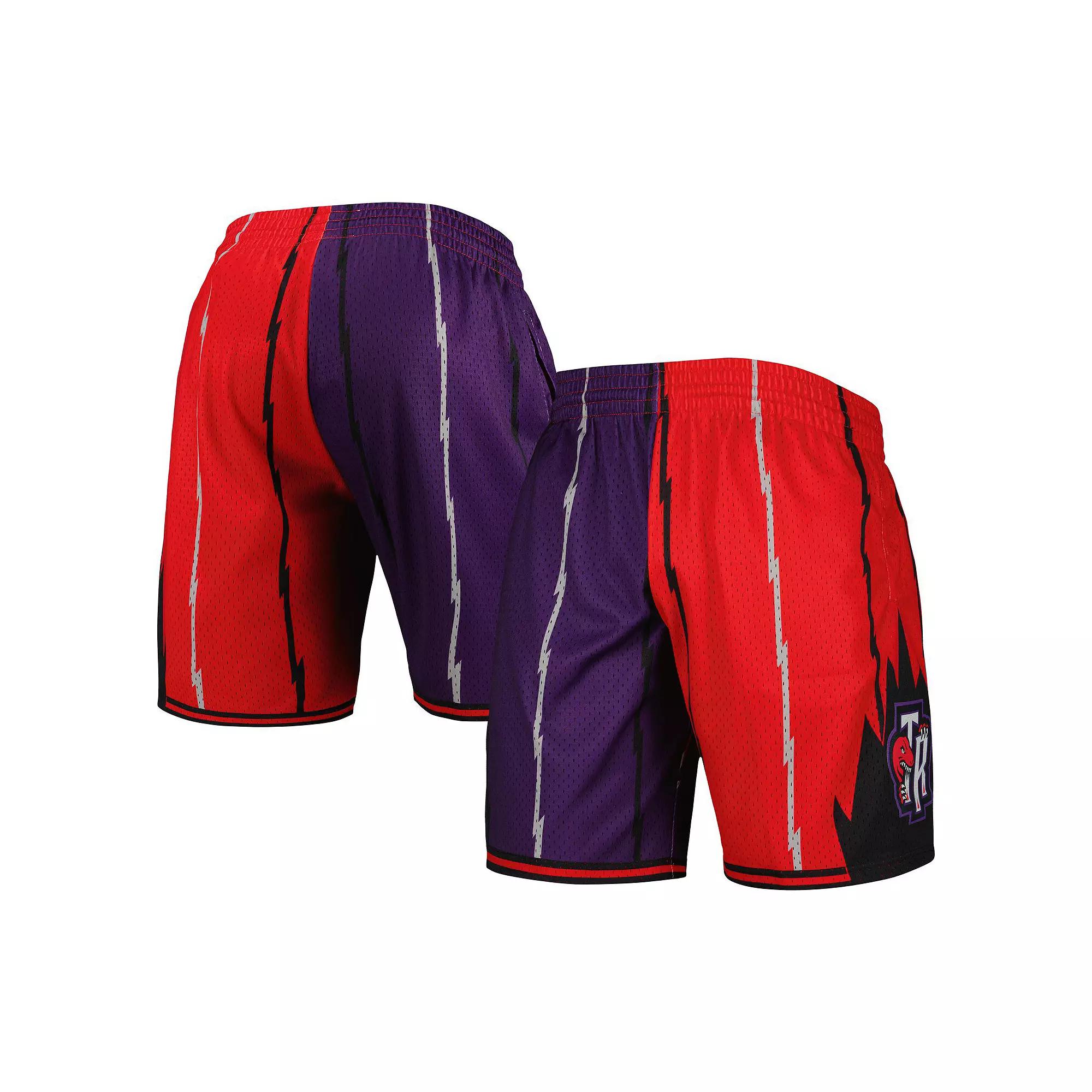 Men's Mitchell & Ness Purple/Red Toronto Raptors Hardwood Classics 1998 Split Swingman Shorts, Size: Small, Rpt Purple Product Image