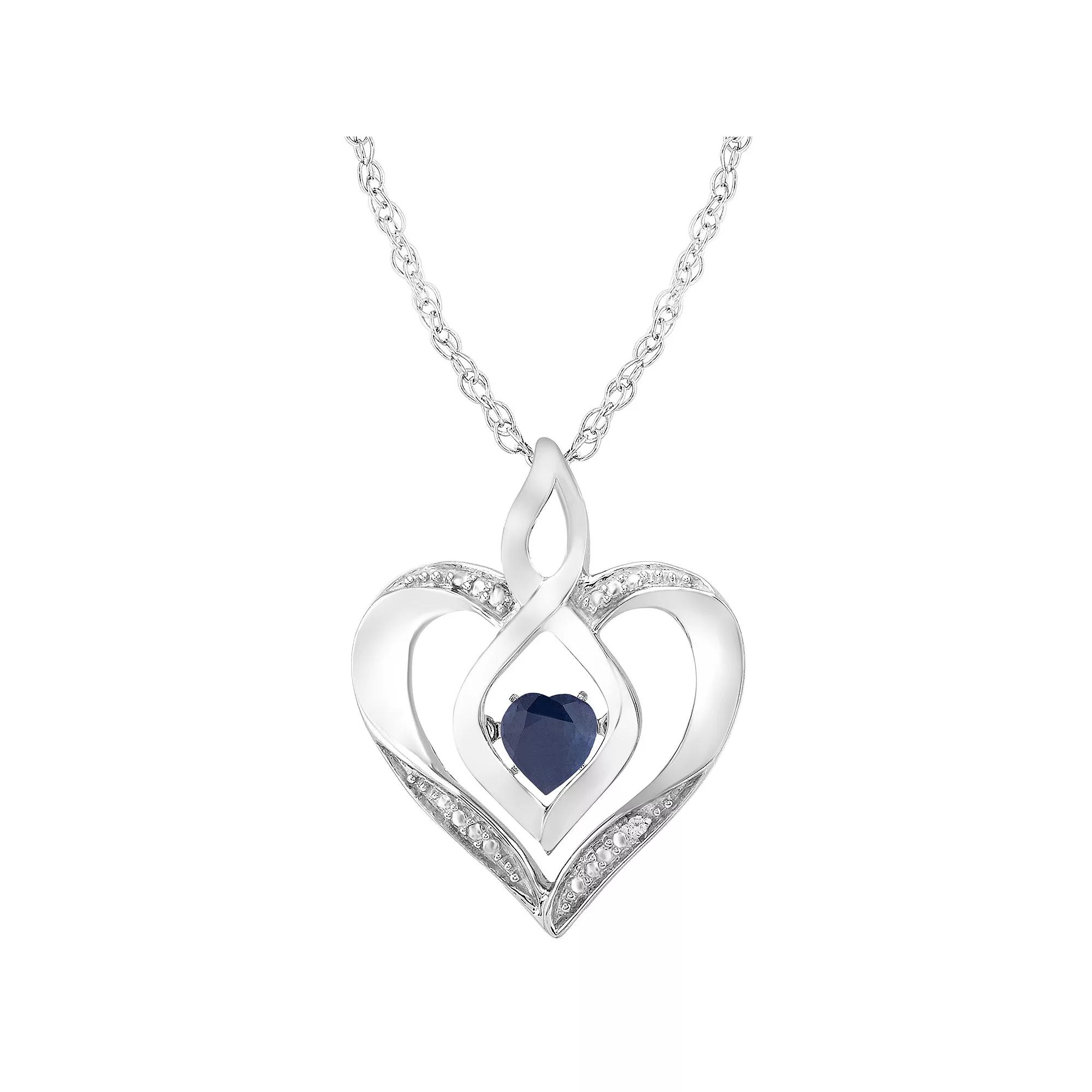 Sterling Silver Gemstone & Diamond Accent Heart Pendant Necklace, Women's, Size: 18", Created Blue Blue Product Image