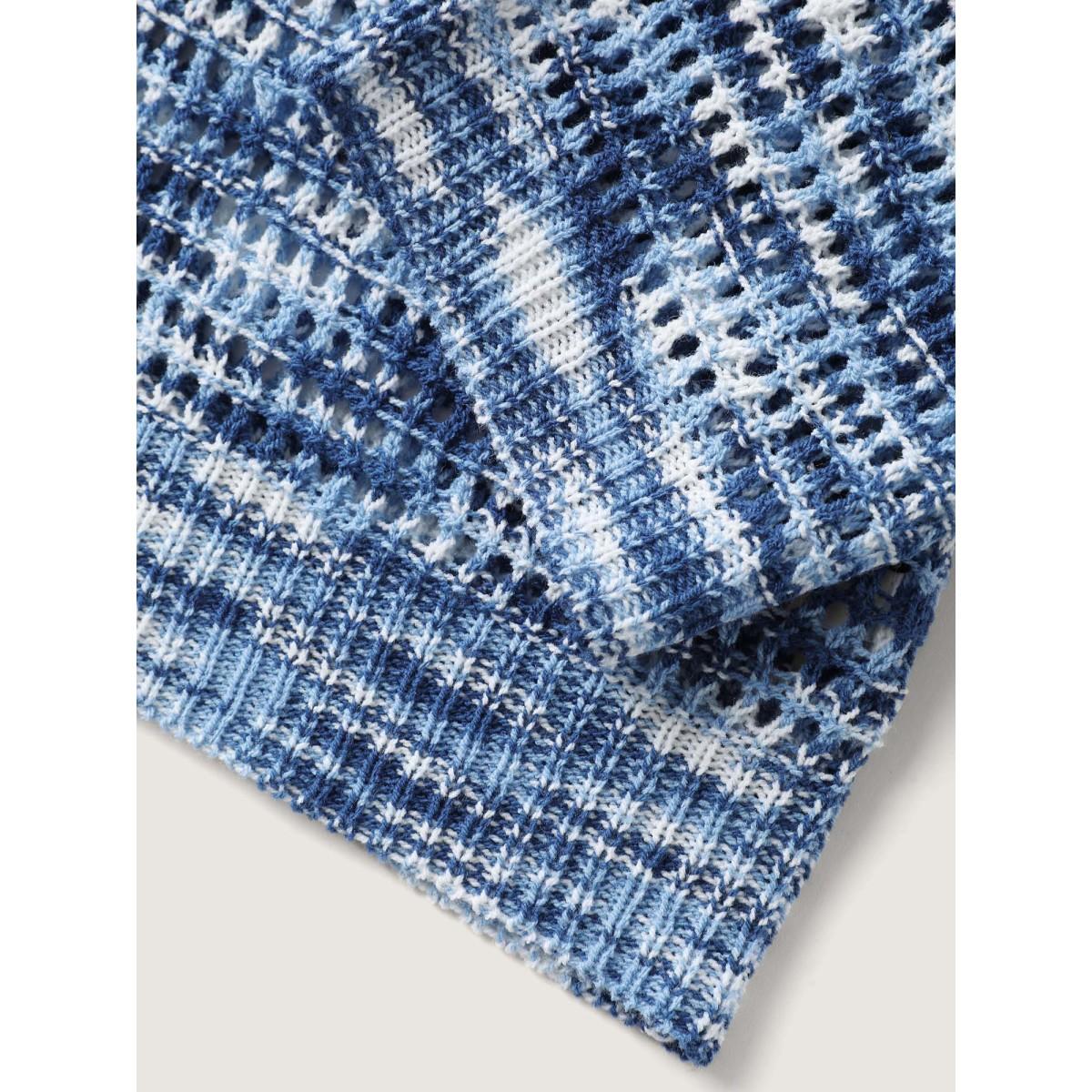 Plus Size Abstract Textured Cut-Out Knit Cardigan Mediumblue Women Loose Sleeveless Casual Cardigans BloomChic 22-24/3X Product Image