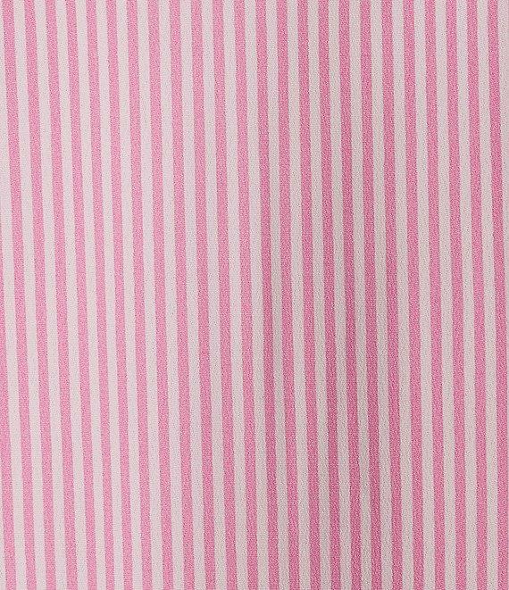 A Loves A Pinstripe Print Button Point Collar 3/4 Blouson Cuff Sleeve Tiered Waistless Midi Shirt Dress Product Image