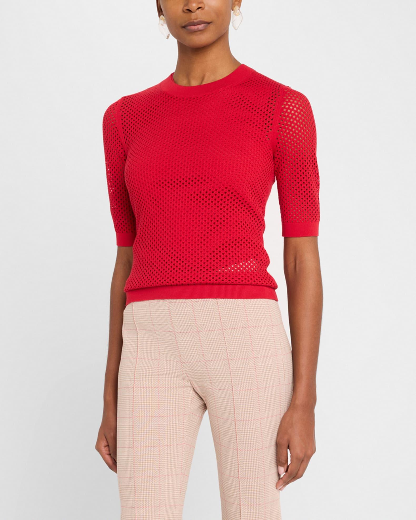 Crop-Sleeve Mesh Knit Sweater Product Image