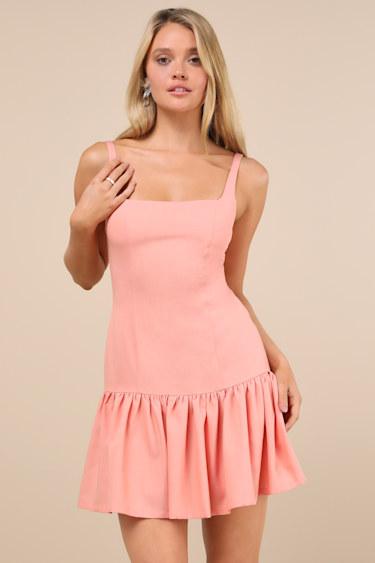 Adorable Concept Peach Lace-Up Backless Drop Waist Mini Dress Product Image