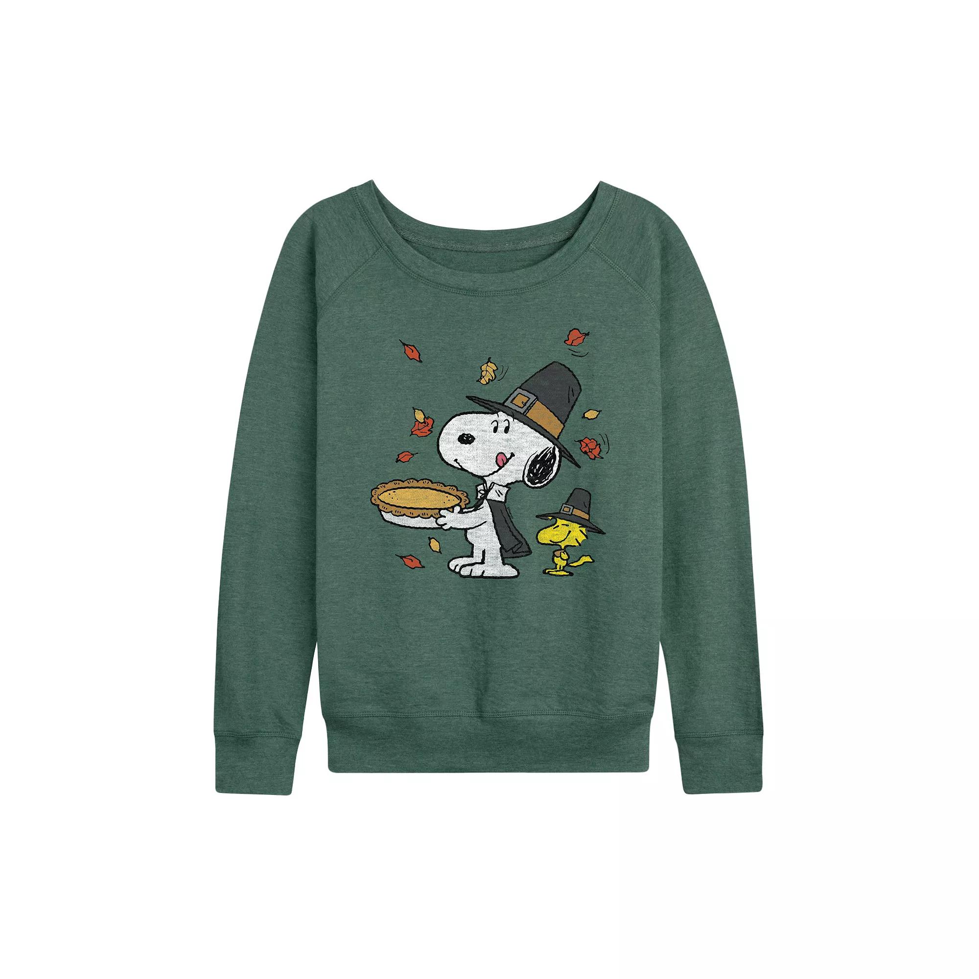 Women's Peanuts Snoopy & Woodstock Thanksgiving French Terry Long Sleeve Tee,  Product Image
