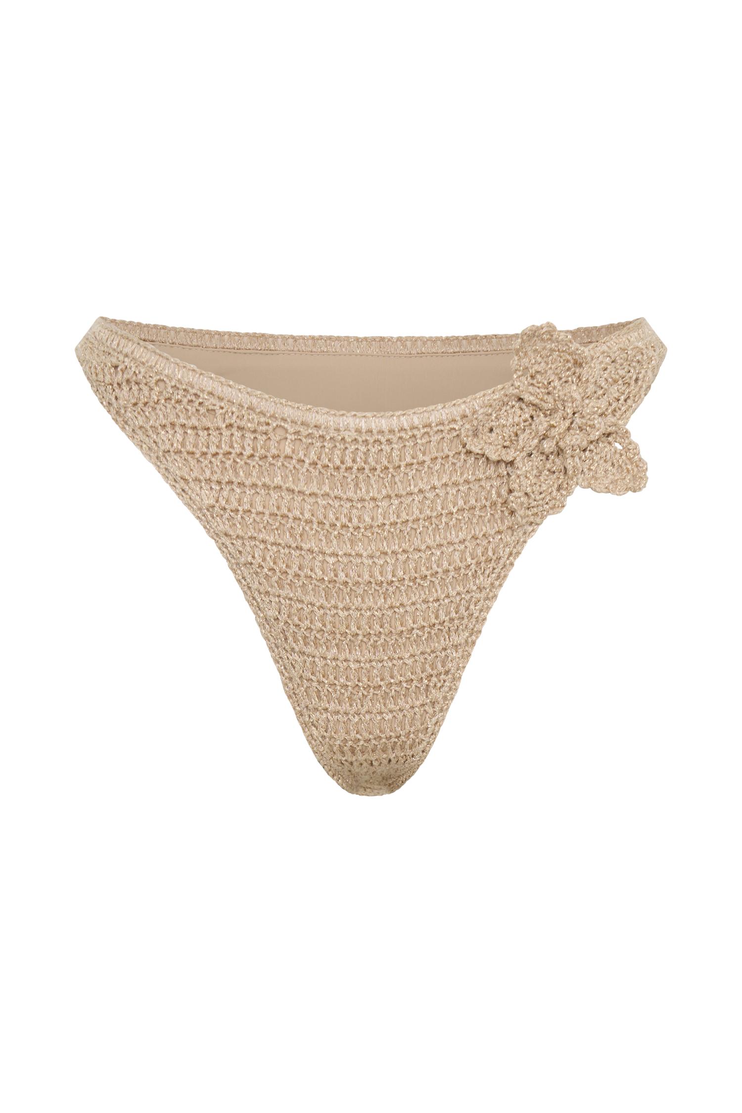 Skye Floral Crochet Tie Up Bikini Bottom - Gold Product Image