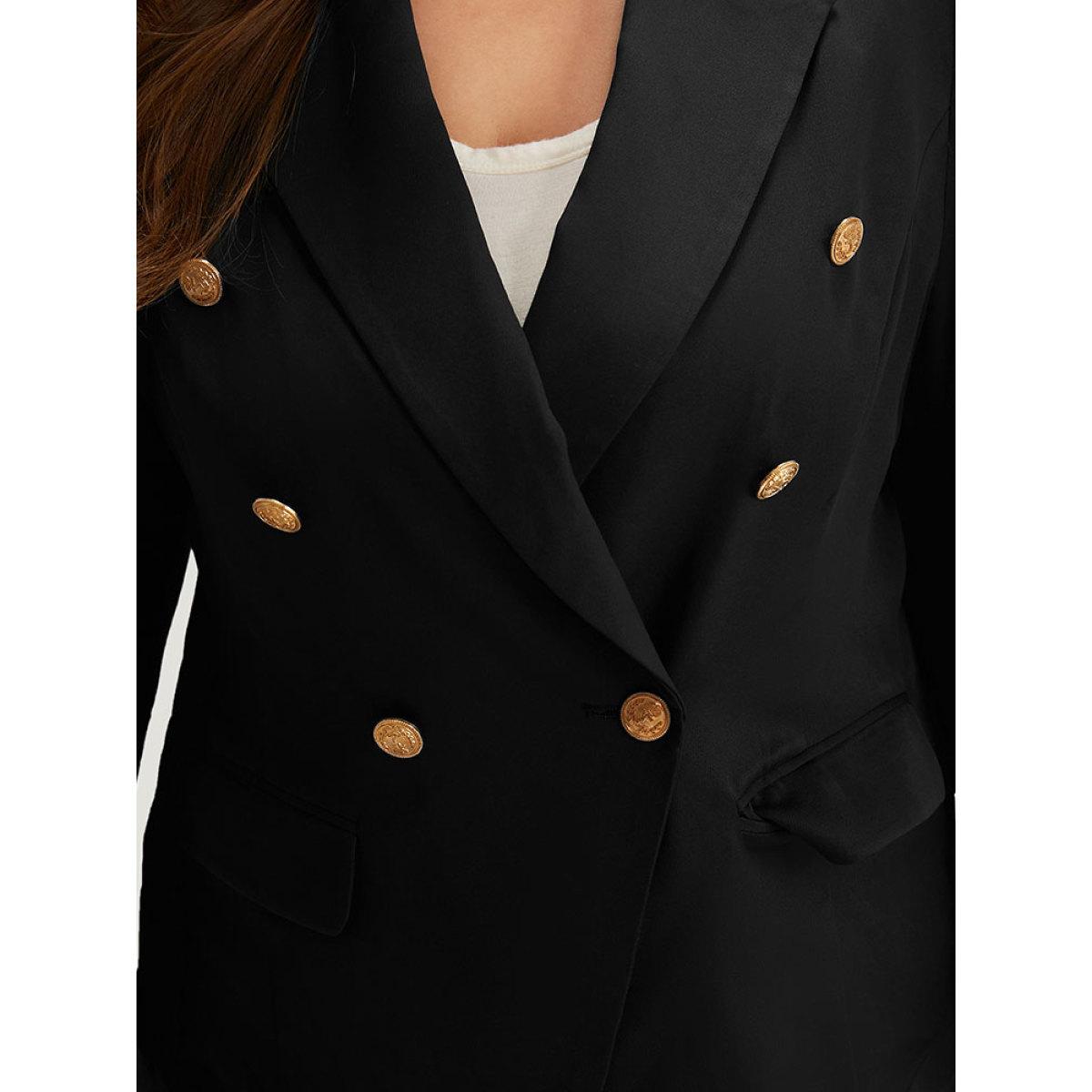Plus Size Suit Collar Buckle Detail Pocket Blazer Black Women Office Plain Plain Sleeve Long Sleeve Suit Collar 22-24/3X Pocket Workwear Essentials Blazers BloomChic Product Image