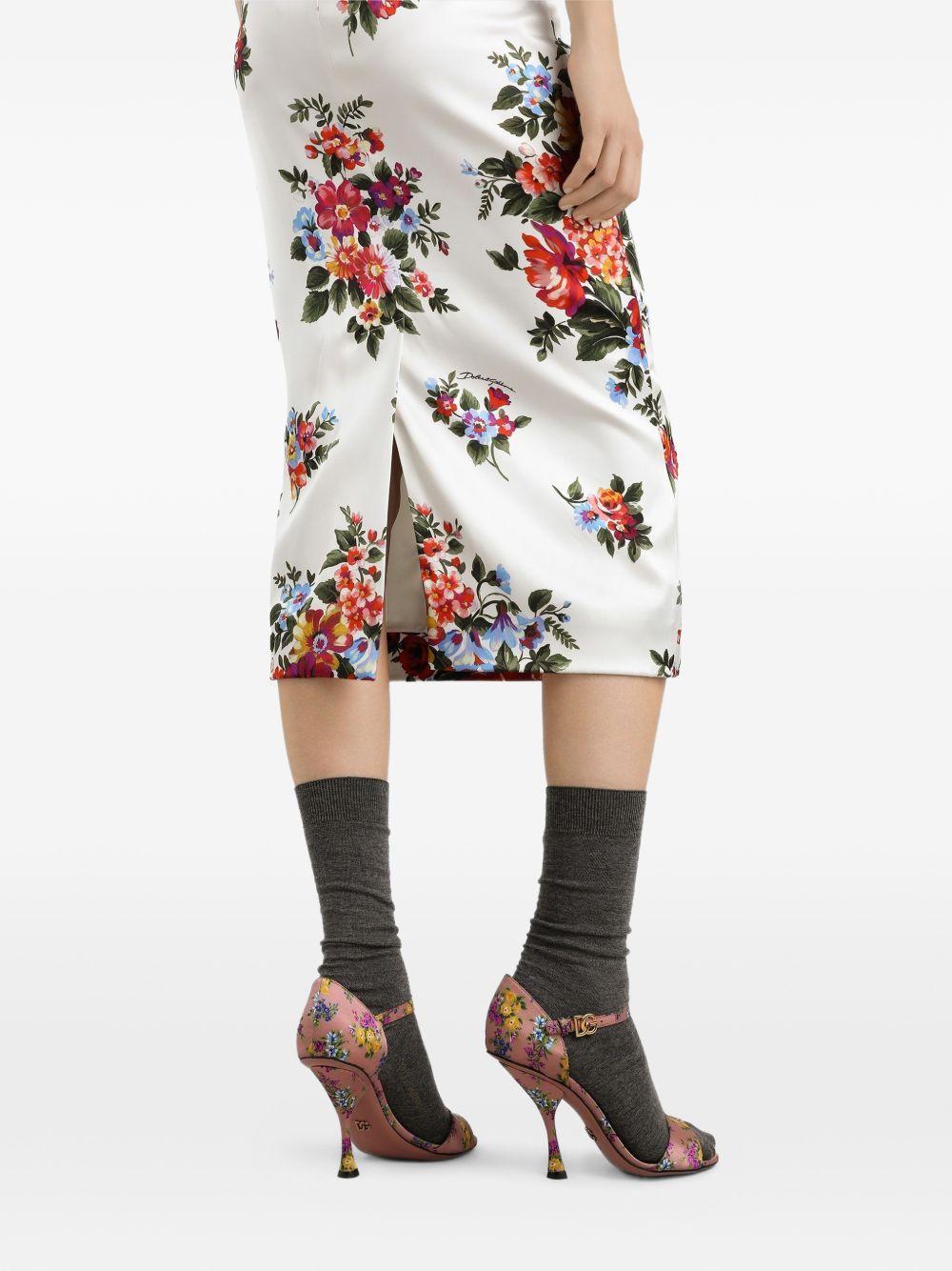 DOLCE & GABBANA Abito Midi Bianco Con Stampa Floreale Dolce E Gabbana In White Product Image