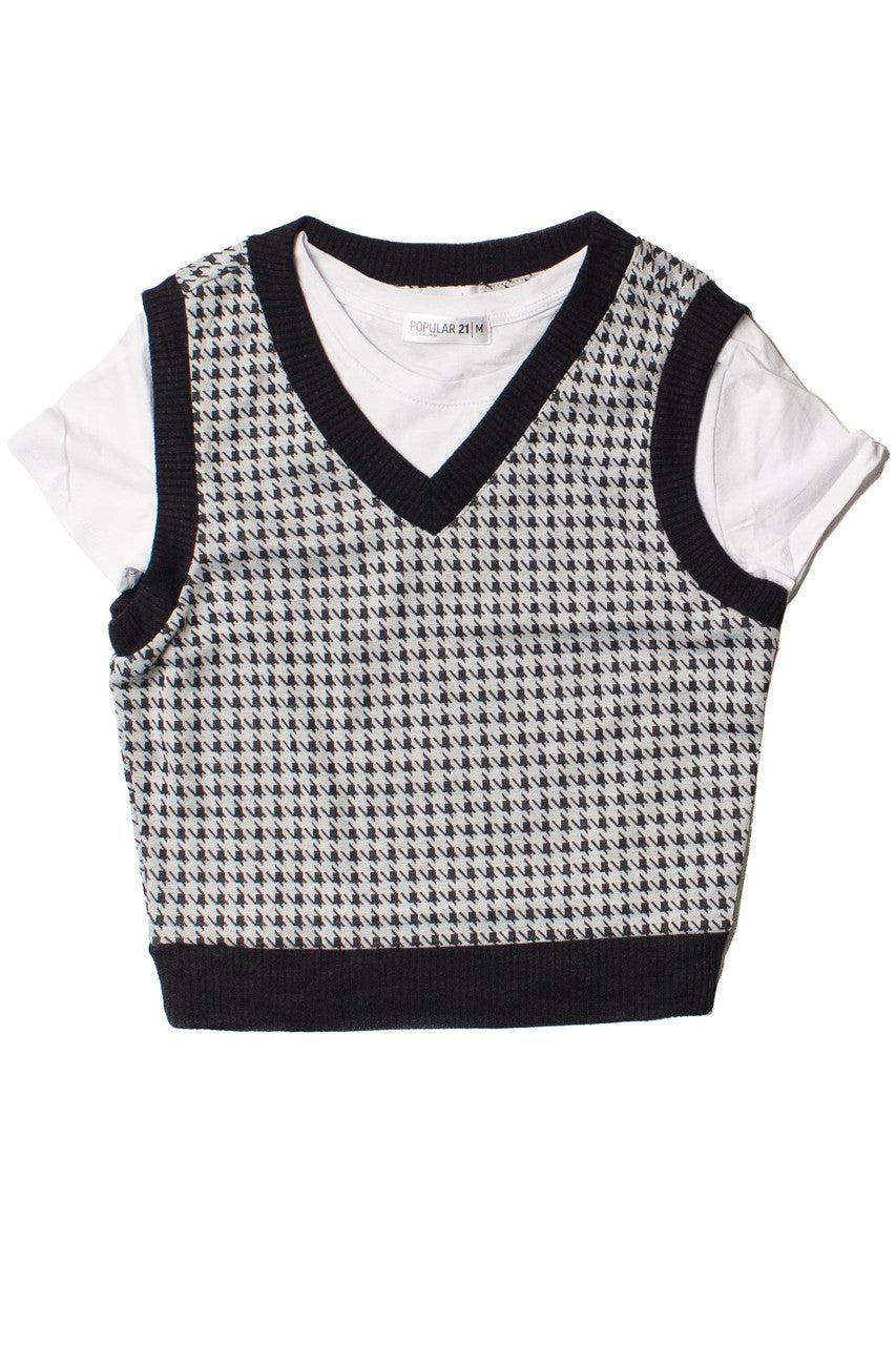 Houndstooth Sweater Vest With Tee Product Image