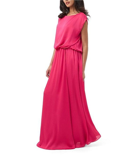 Trina Turk Vantage Crinkle Georgette Boat Neck Short Sleeve Blouson Maxi Dress Product Image