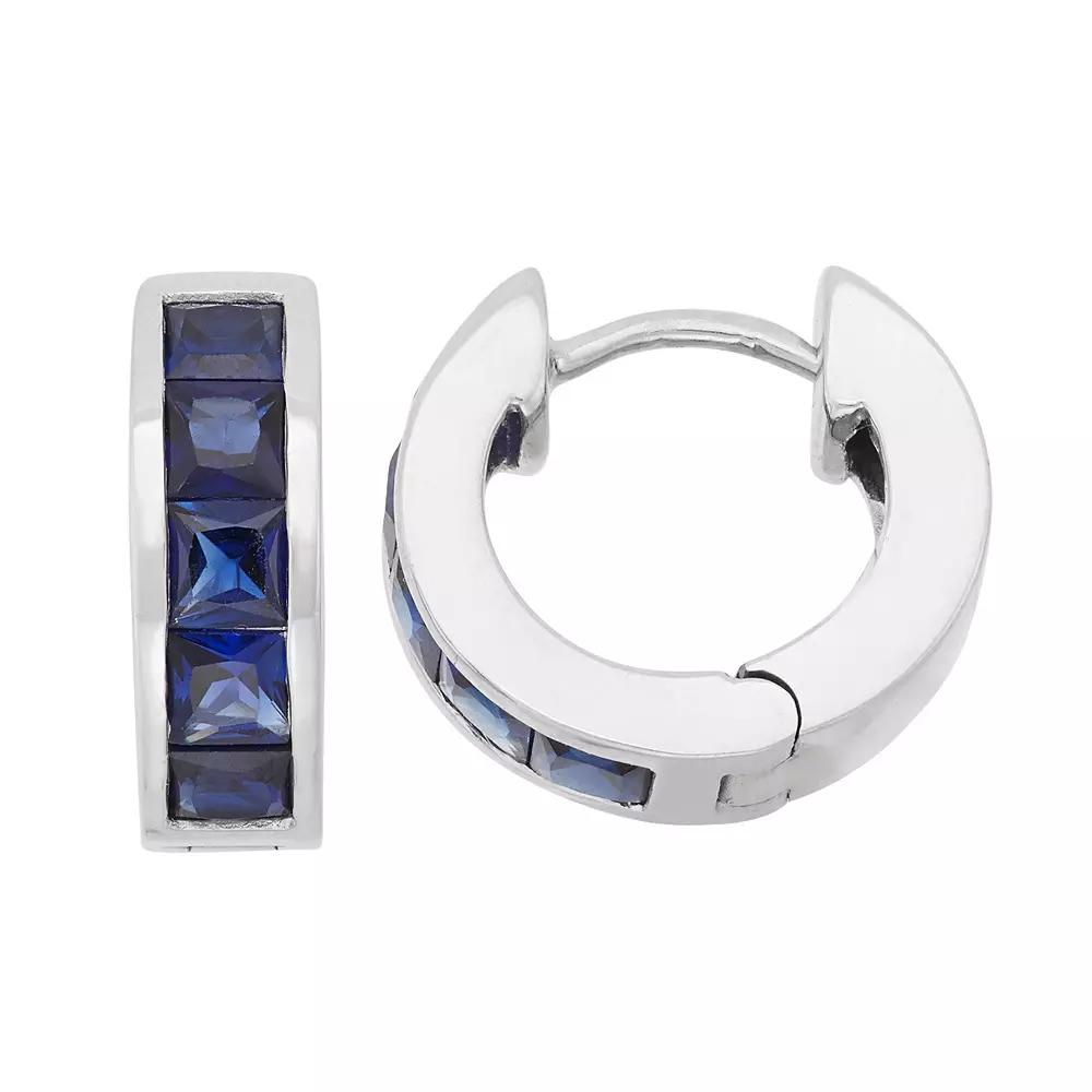 Lab-Created Sapphire Sterling Silver Huggie Hoop Earrings, Women's, Blue Product Image