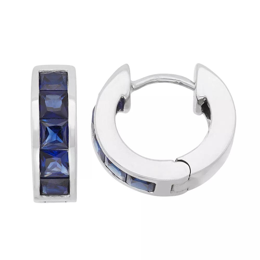 Lab-Created Sapphire Sterling Silver Huggie Hoop Earrings, Women's, Blue Product Image