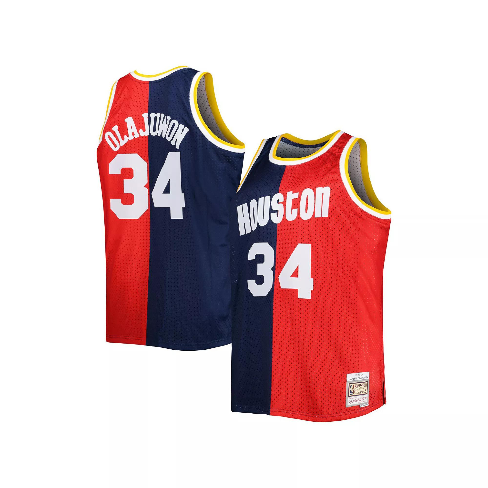 Men's Mitchell & Ness Hakeem Olajuwon Navy/Red Houston Rockets Big & Tall Hardwood Classics 1993/94 Split Swingman Jersey, Size: 6XB, Blue Product Image
