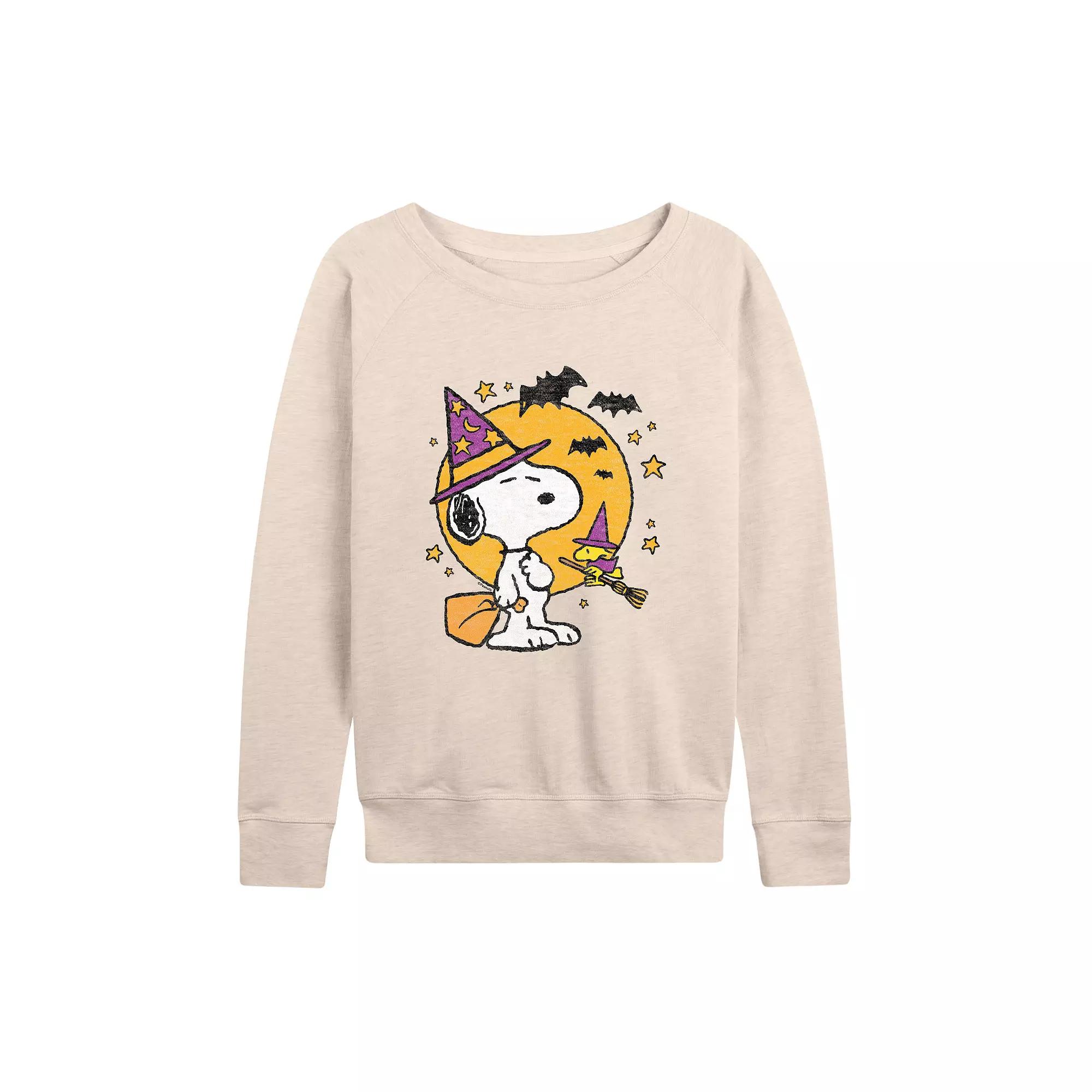 Women's Peanuts Snoopy & Woodstock Witchcraft French Terry Long Sleeve Tee, Size: XL, Beige Product Image
