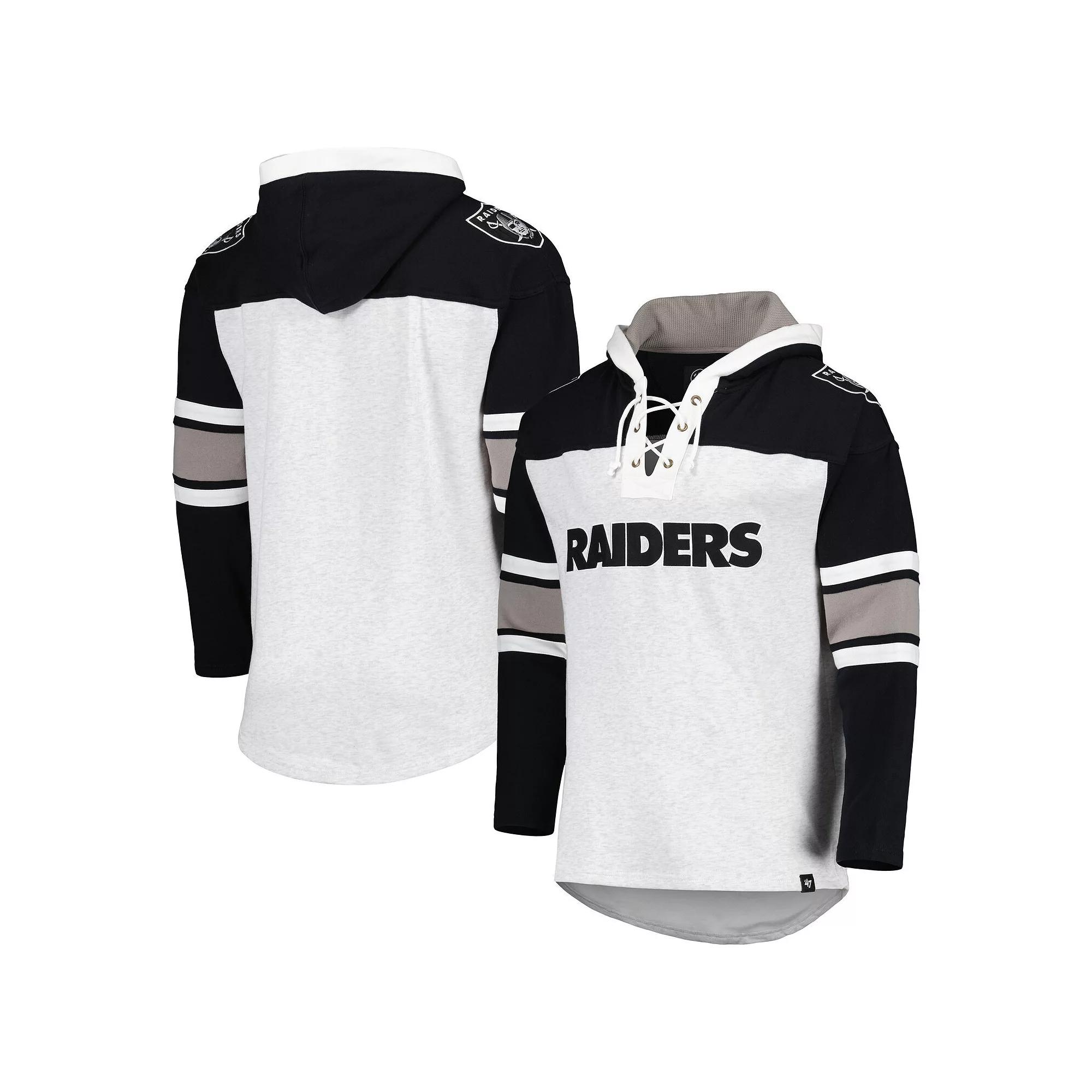Men's '47 Las Vegas Raiders Heather Gray Gridiron Lace-Up Pullover Hoodie, Size: XL, Lvr Grey Product Image