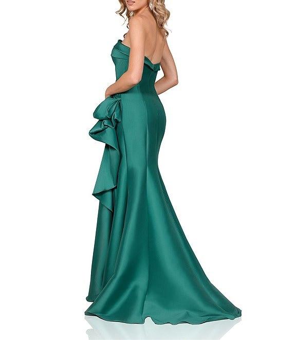 Terani Couture Mikado Strapless Side Ruffle A-Line Long Gown Product Image