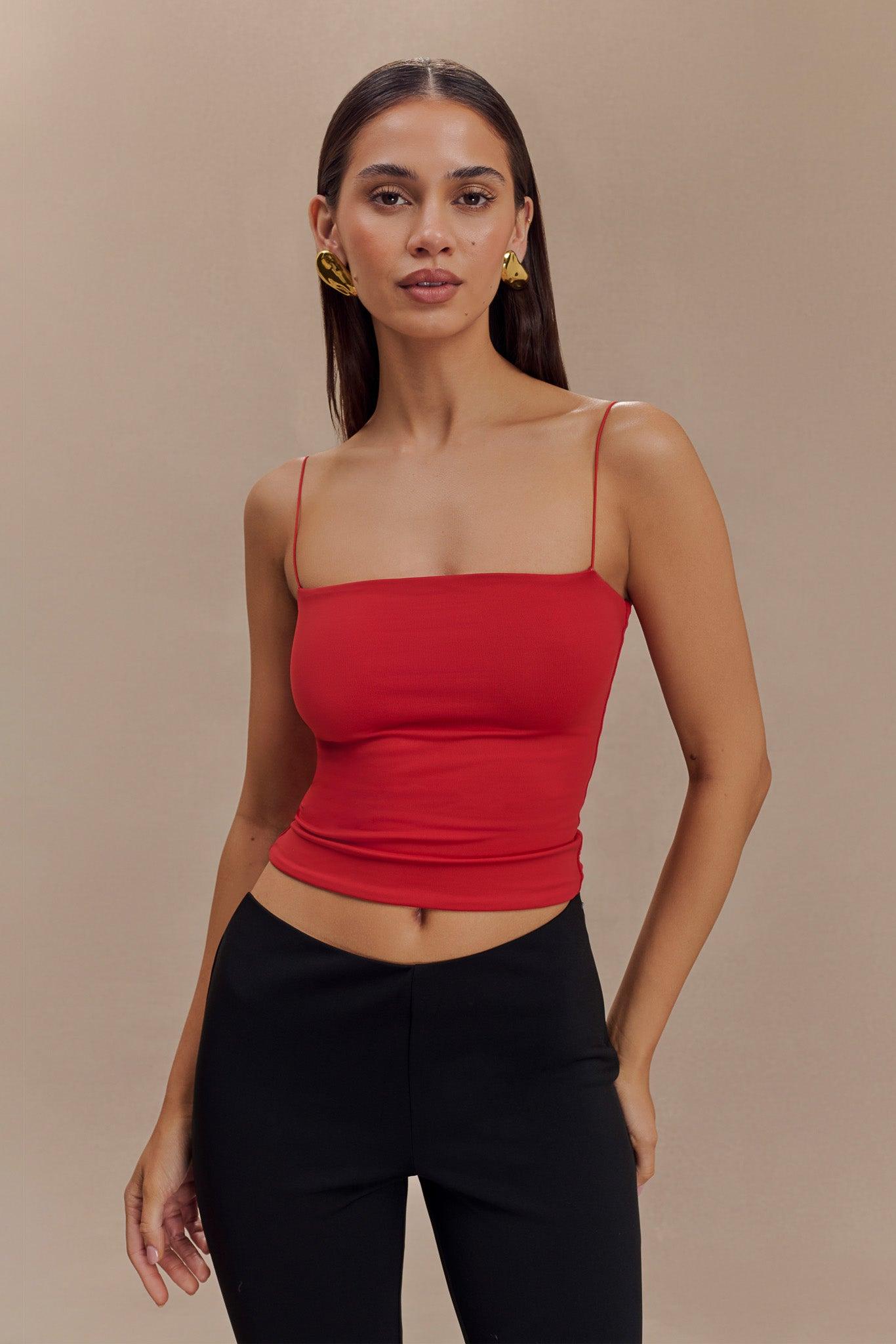 Arya Longline Spaghetti Strap Top - Ruby Product Image
