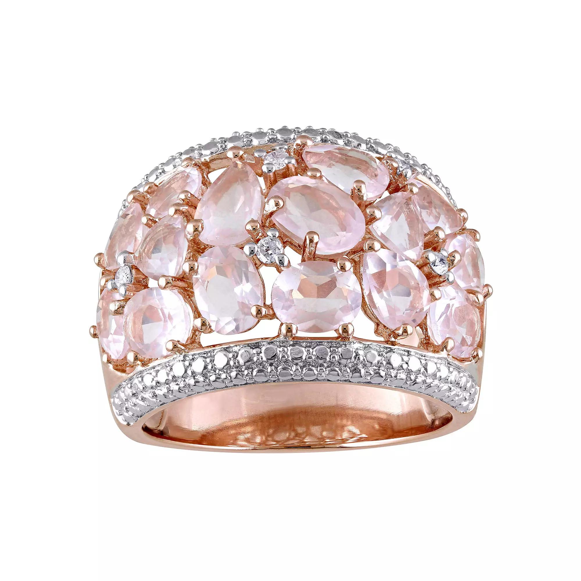 Stella Grace 18k Rose Gold Over Silver Rose Quartz & Diamond Accent Floral Ring, Women's,  Product Image