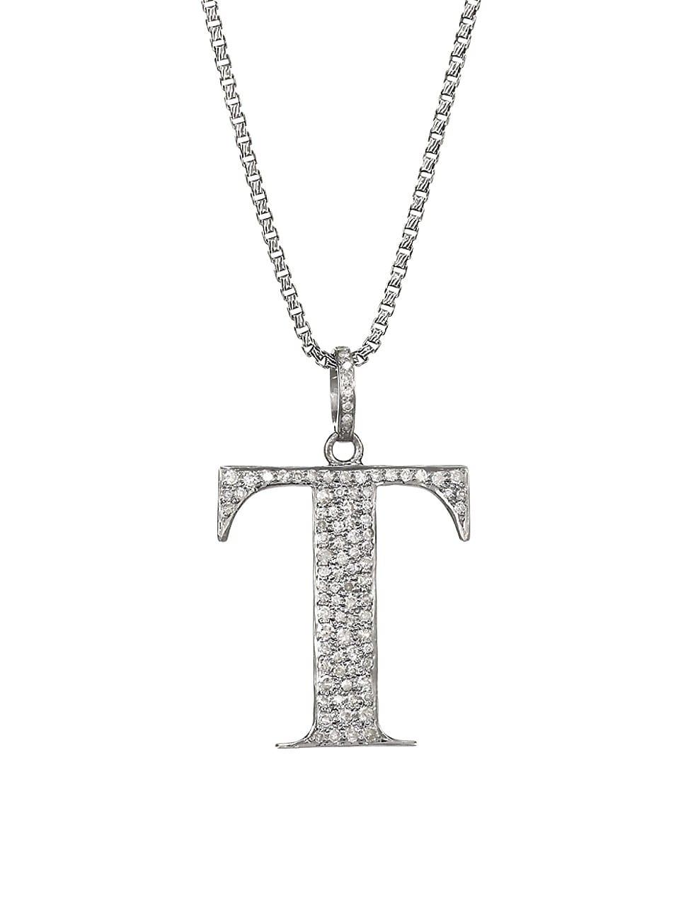Womens Silvertone & Natural Champagne Diamond Initial Pendant Necklace Product Image