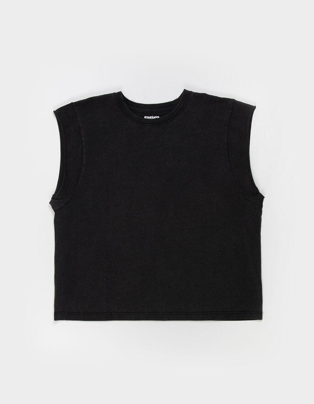 RSQ Mens Washed Cropped Muscle Tee - BLACK Product Image