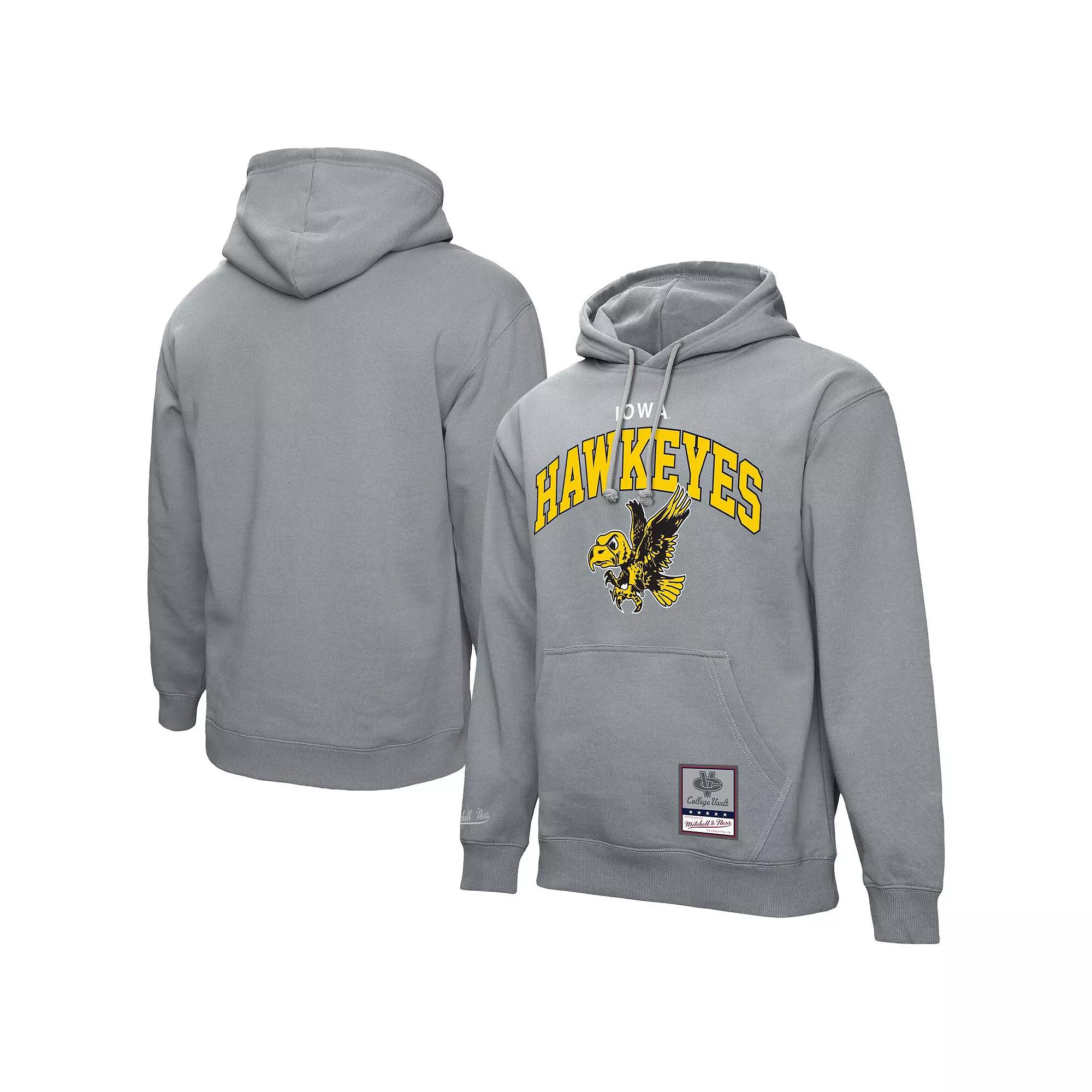 Men's Mitchell & Ness Heather Gray Iowa Hawkeyes Classic Arch Pullover Hoodie,  Product Image