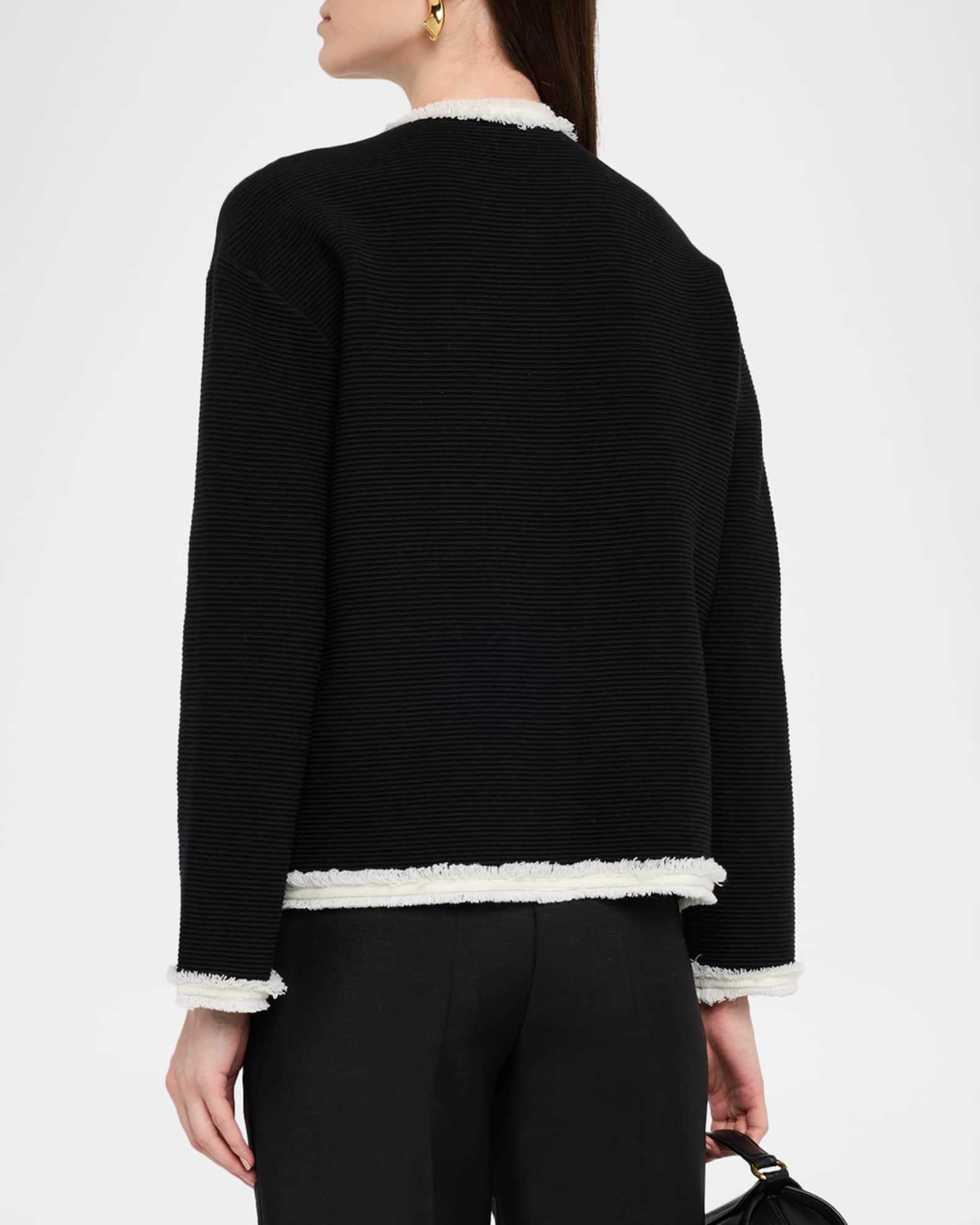 Fringe-Trim Ottoman Ribbed Blazer Product Image