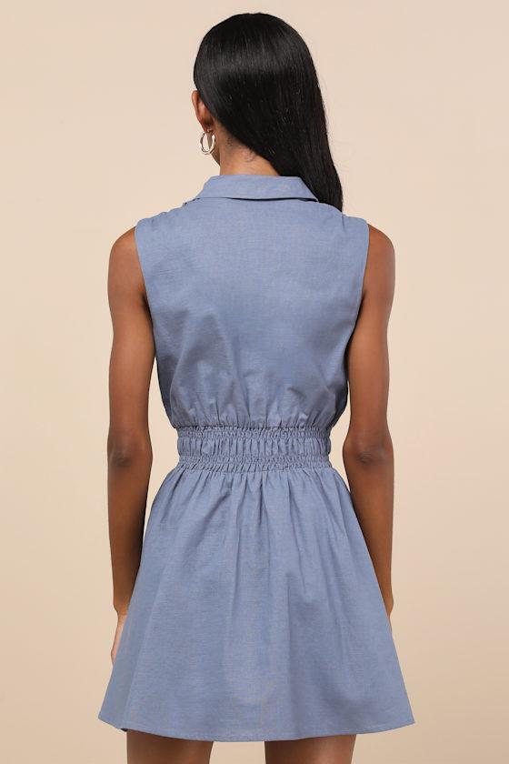 Jaliyah Blue Collared Button-Front Mini Dress Product Image