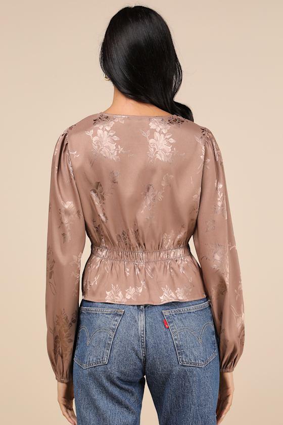 Special Sweetness Light Brown Jacquard Tie-Front Top Product Image