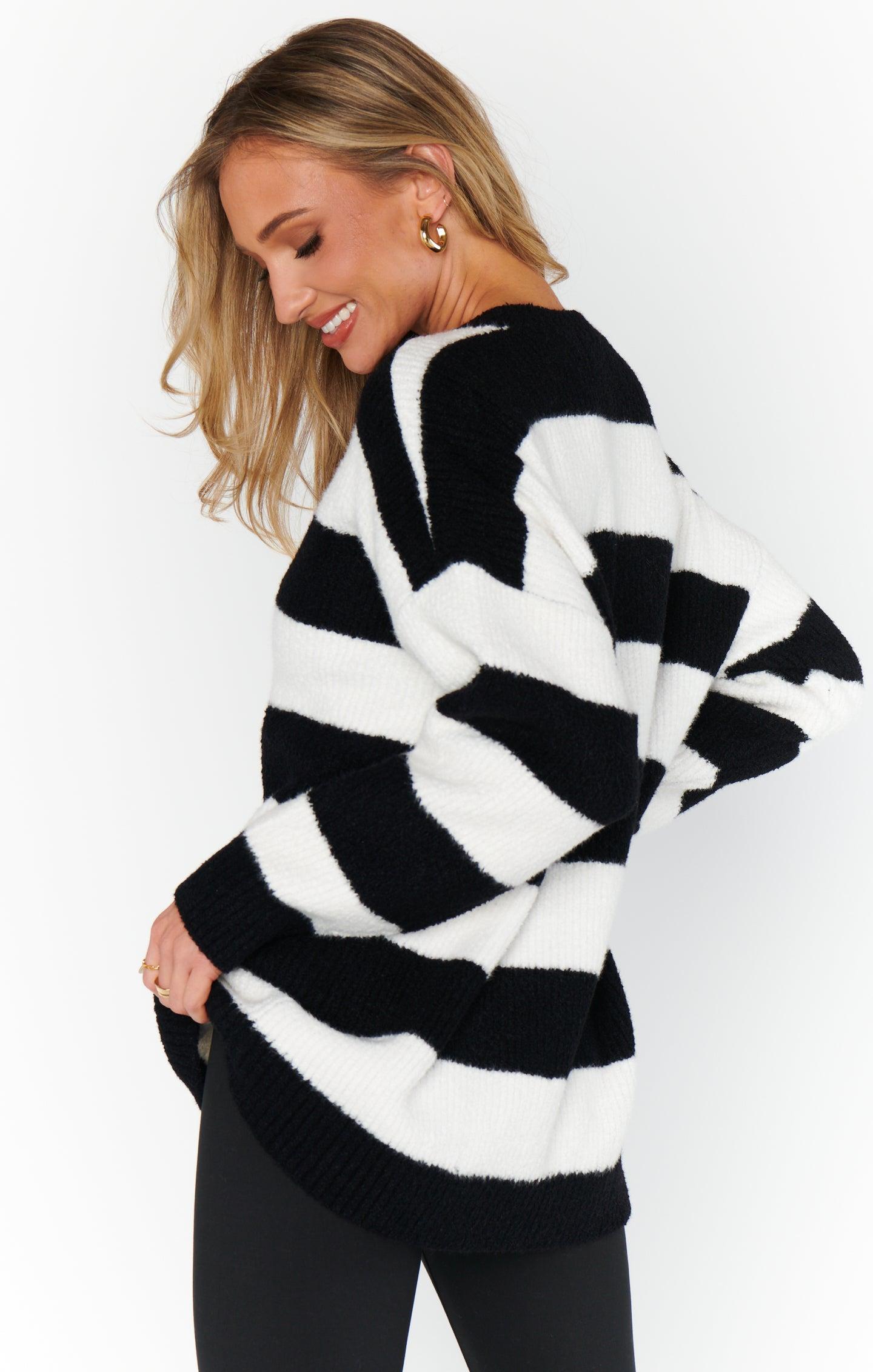 Hometown Tunic Sweater ~ Black White Stripe Knit Product Image