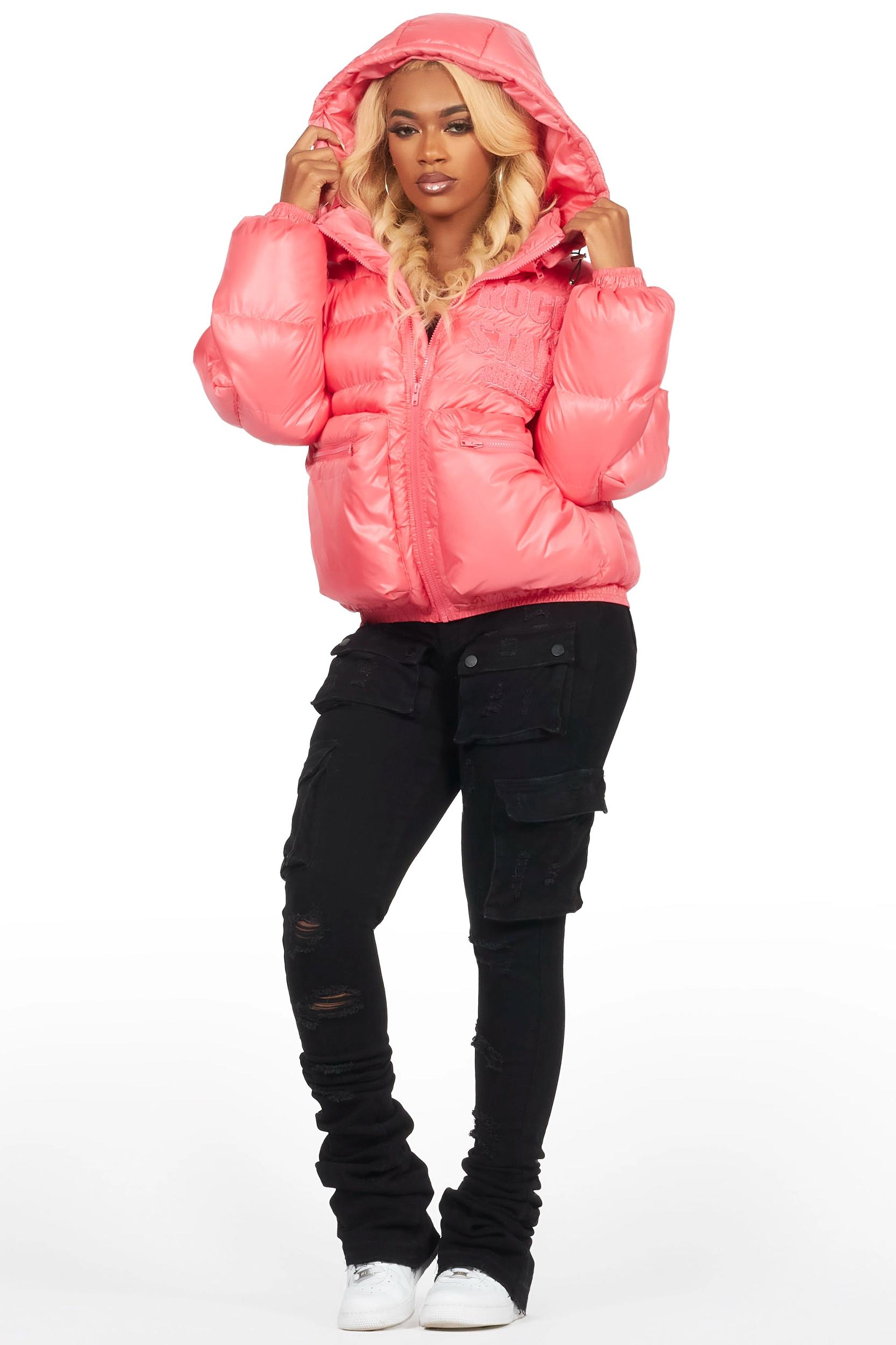 Keisha Pink Cargo Puffer Jacket Female Product Image