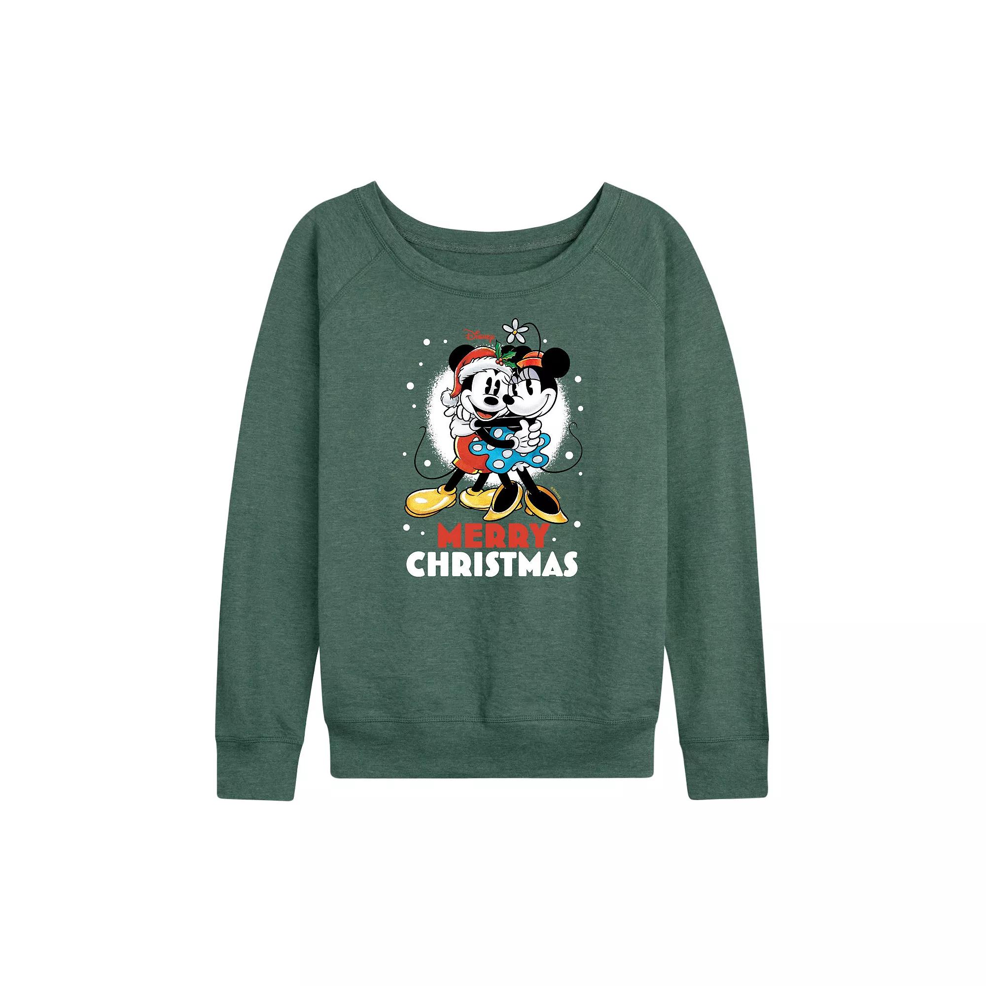 Disney's Mickey and Minnie Women's Merry Christmas French Terry Long Sleeve Tee,  Product Image