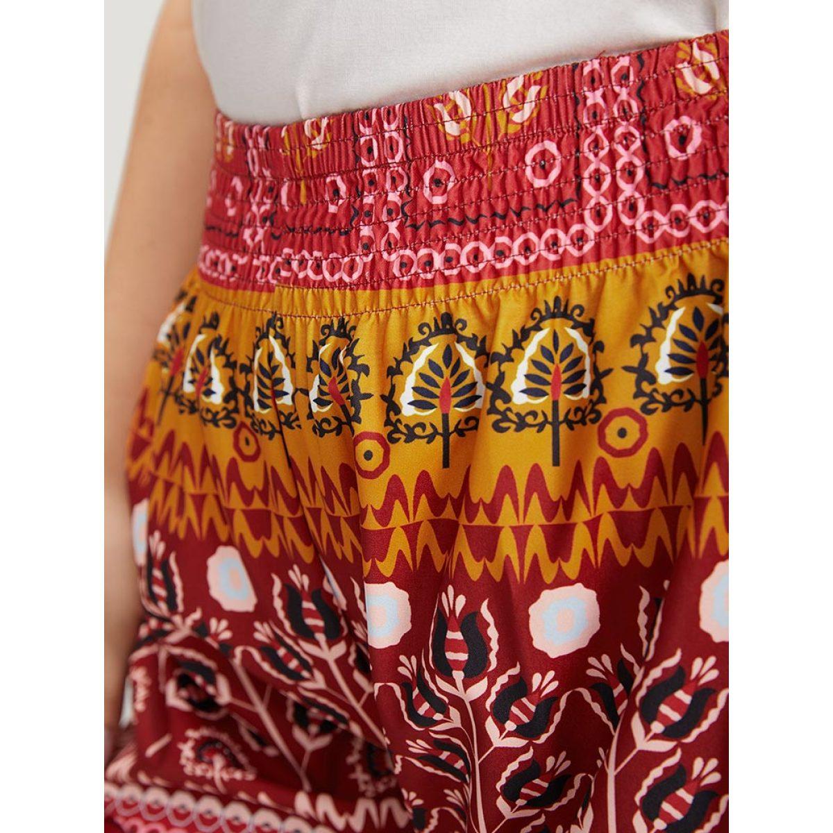 Plus Size Boho Print Pocket Elastic Waist Shorts Women Multicolor Vacation Shirred Dailywear Shorts BloomChic 30/6X Product Image