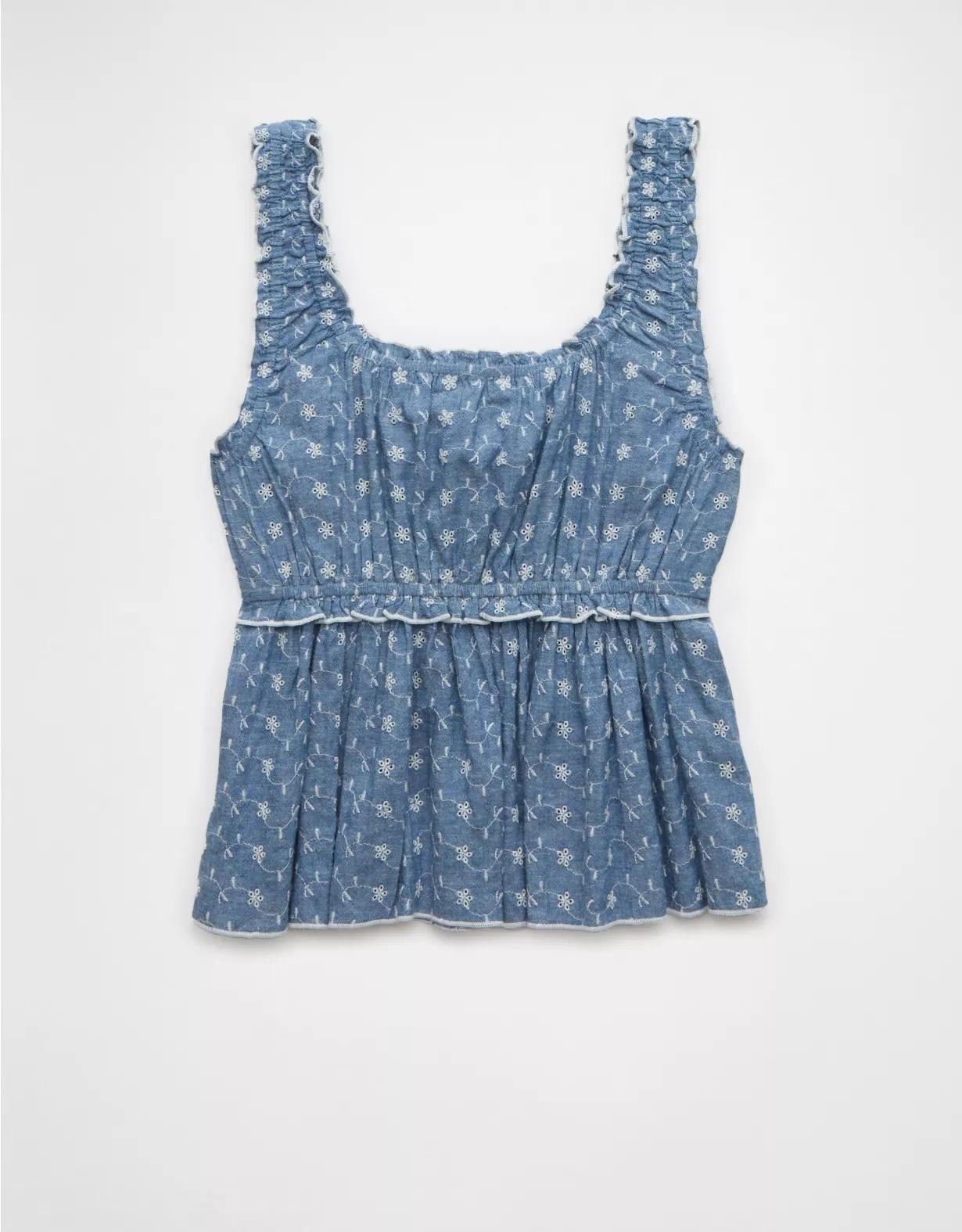 AE Ruched Strap Cropped Tank Top Product Image