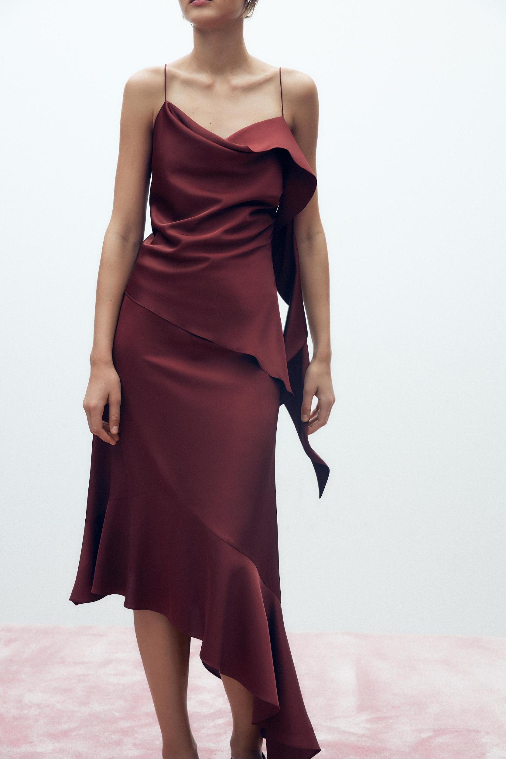 ASYMMETRIC SATIN RUFFLE SKIRT Product Image