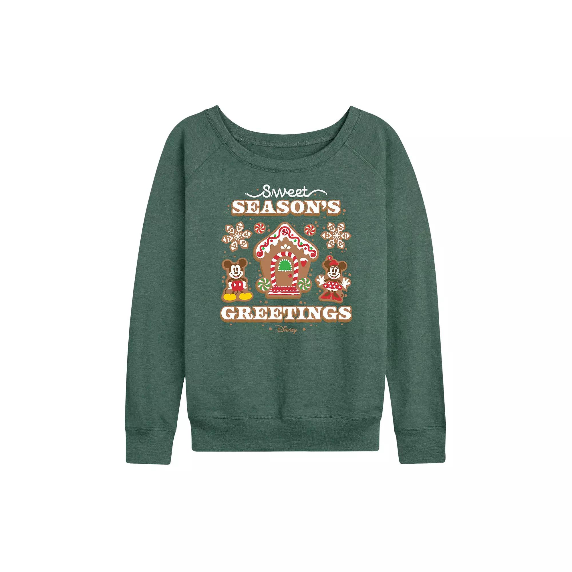 Disney's Mickey and Minnie Mouse Women's Seasons Greetings French Terry Long Sleeve Tee,  Product Image