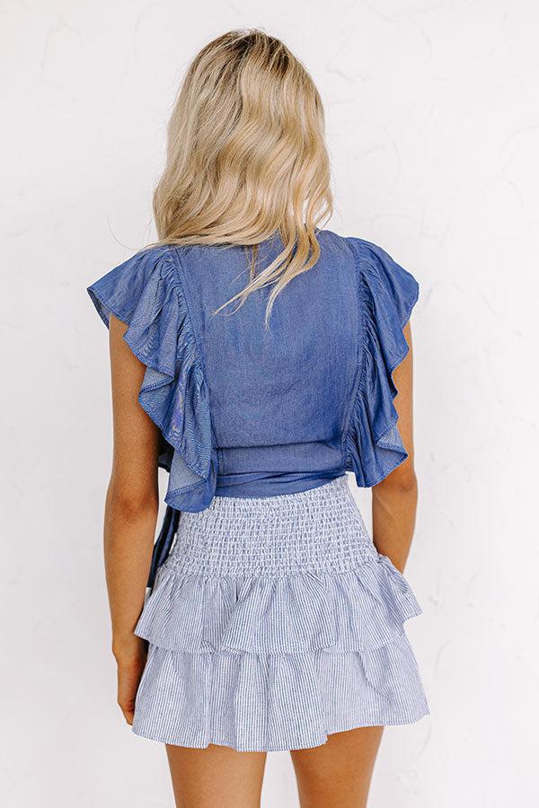 Summer Glow Chambray Wrap Top In Medium Wash Product Image