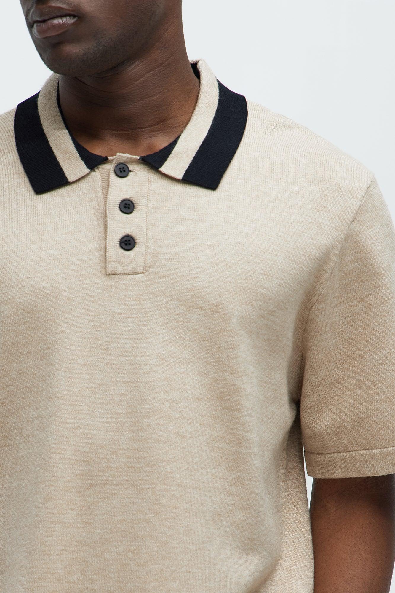Contrast Collar Knit Polo - Tan Product Image