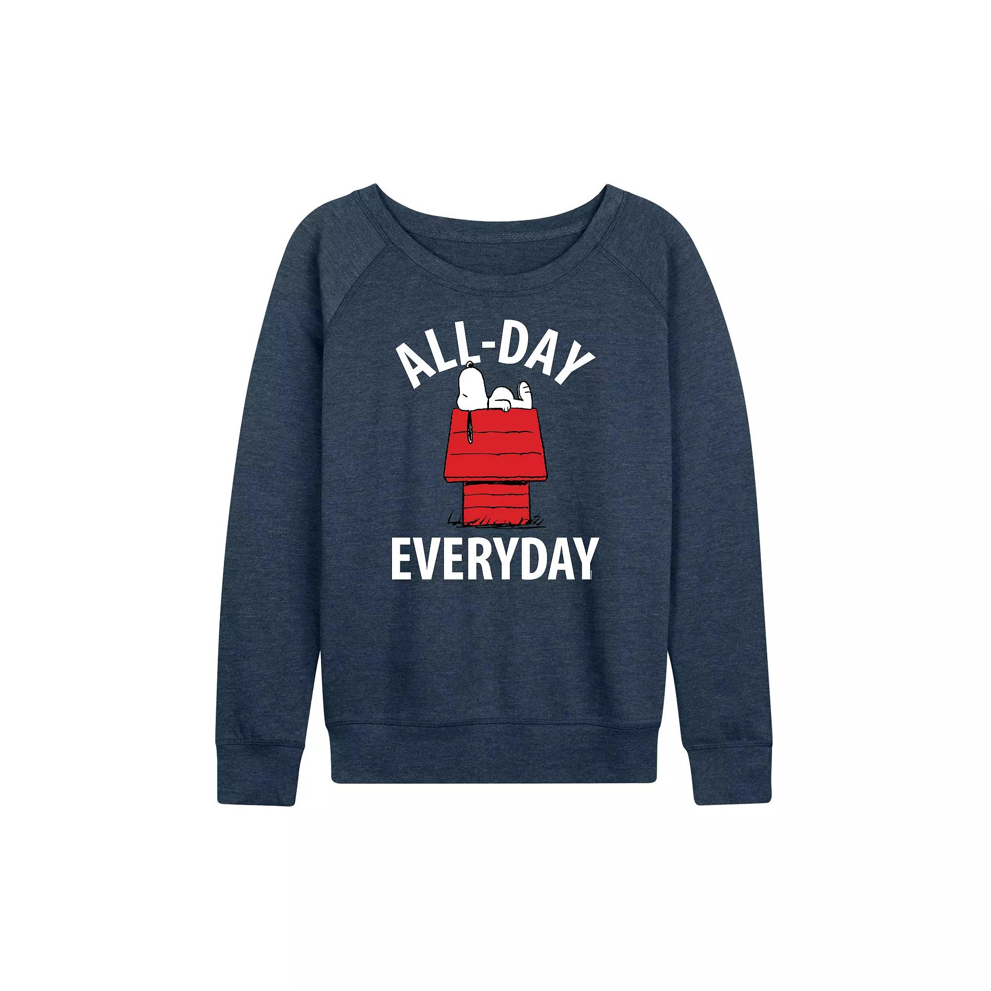 Women's Peanuts Snoopy All Day Everyday Art French Terry Long Sleeve Tee, Girl's,  Product Image