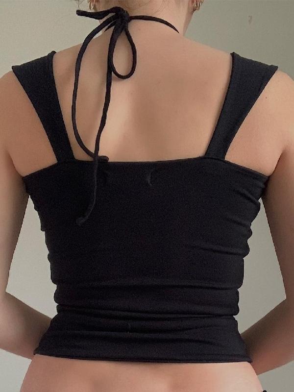 Solid Color Pleated Halter Tank Top Product Image