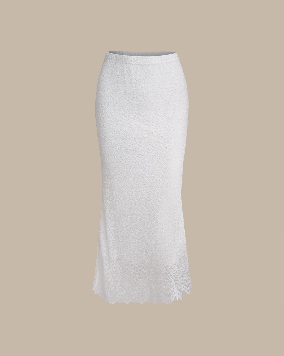White Natural Waisted Knit Tulip Midi Skirt Product Image