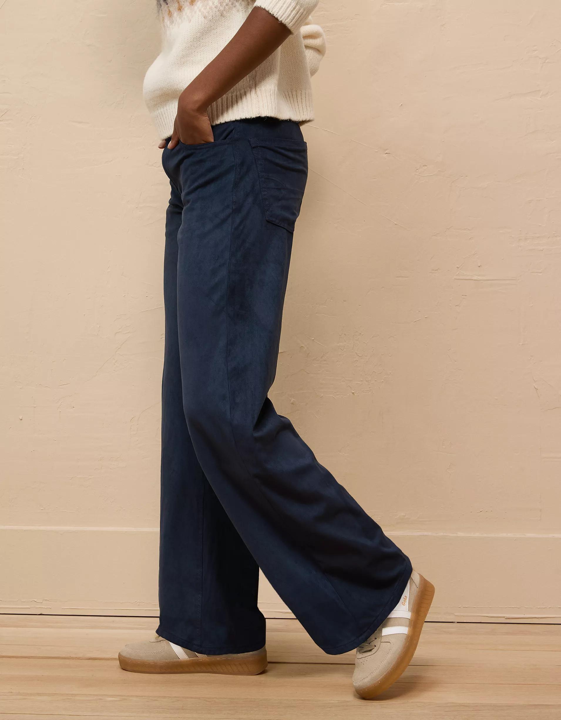 AE Dreamy Drape Sueded High-Waisted Baggy Wide-Leg Pant Product Image