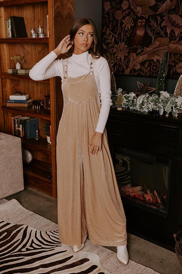 Evergreen State Of Mind Velvet Jumpsuit In Iced Latte Product Image