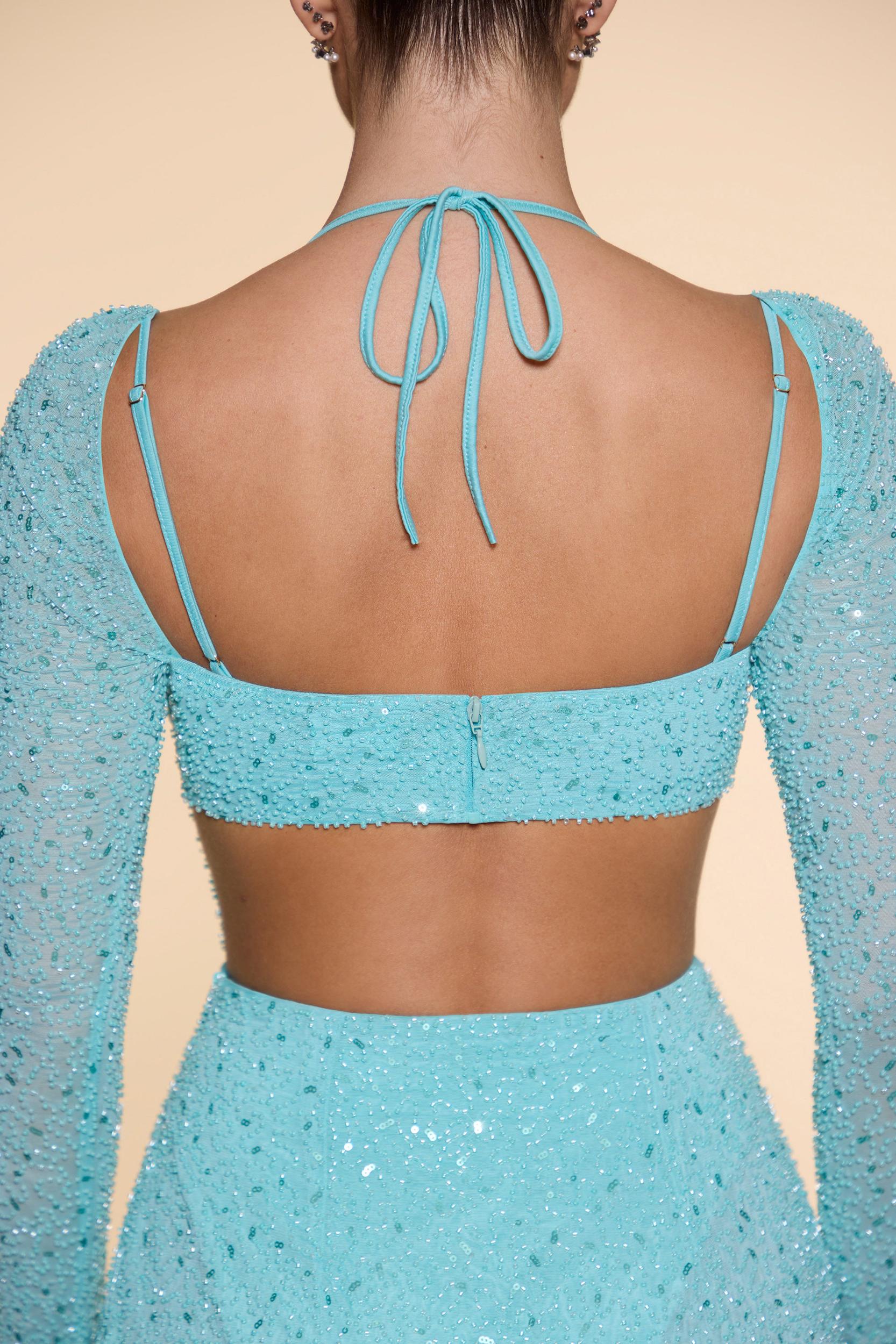Embellished Cowl Neck Maxi Dress in Aqua Product Image
