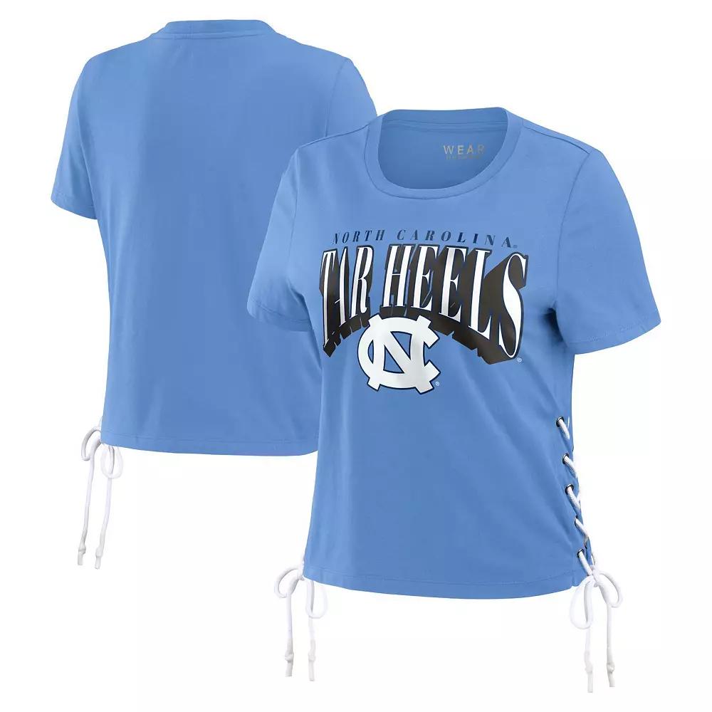 Women's WEAR by Erin Andrews Carolina Blue North Carolina Tar Heels Side Lace-Up Modest Crop T-Shirt,  Product Image