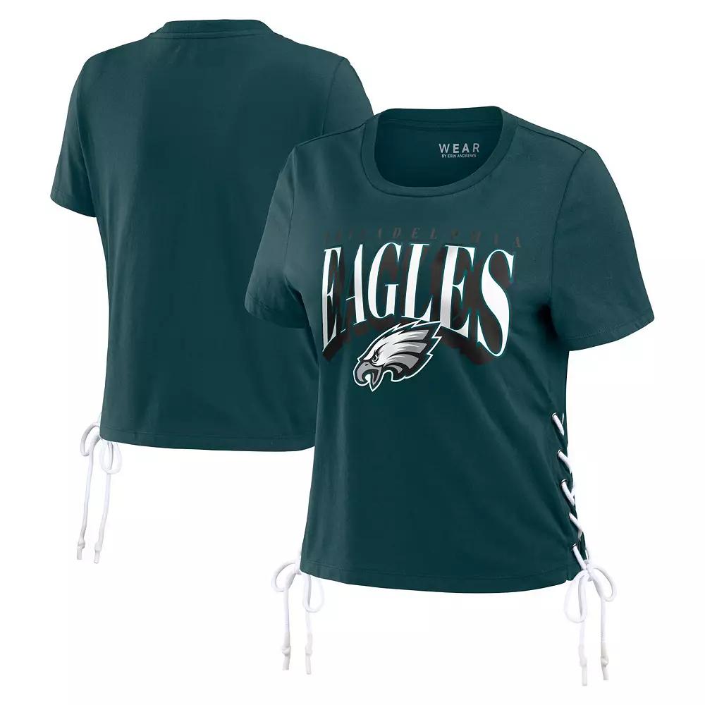 Women's WEAR by Erin Andrews College Navy Seattle Seahawks Lace Up Side Modest Cropped T-Shirt,  Product Image