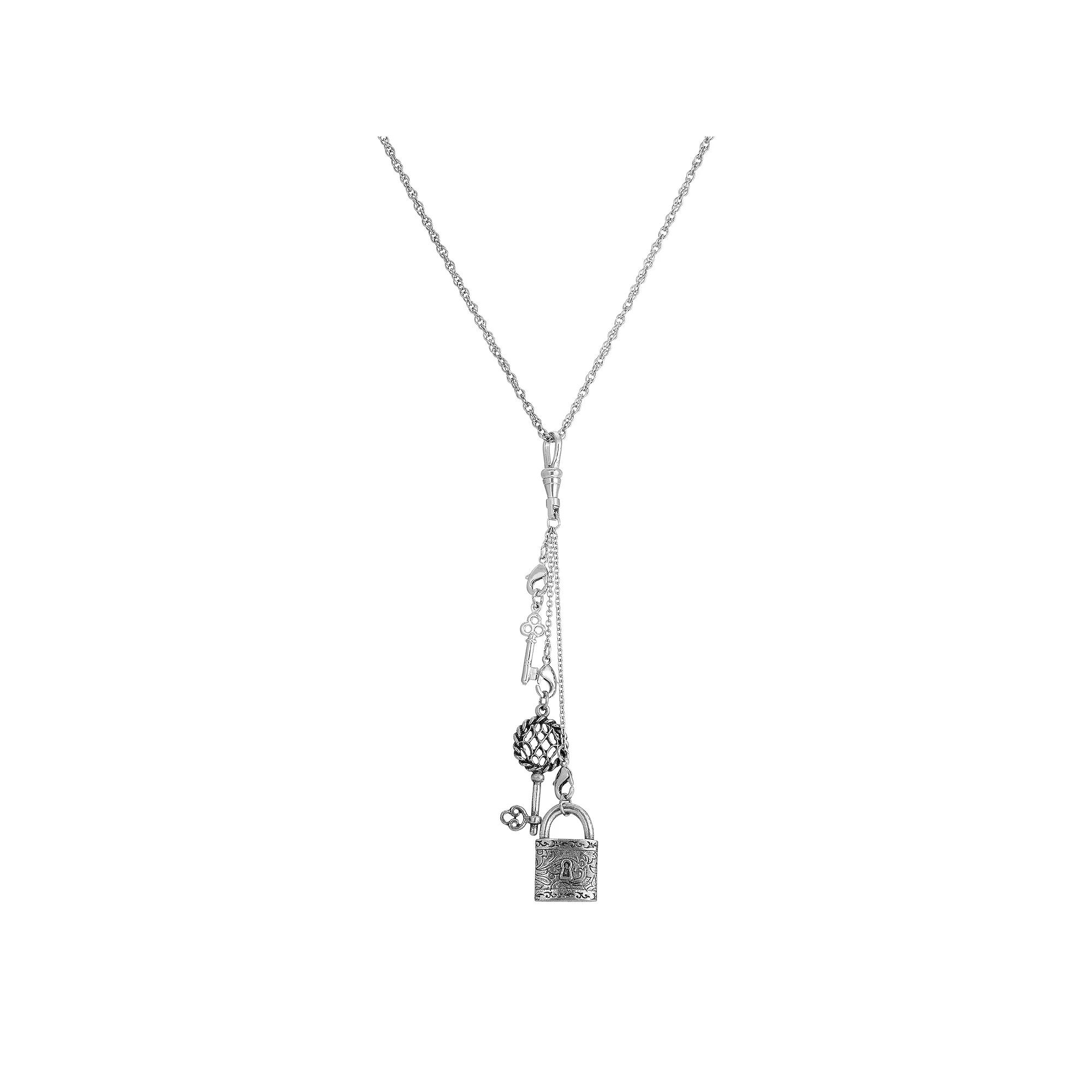 1928 Silver Tone Multi Charm Key Lock Necklace, Womens, Gray Product Image
